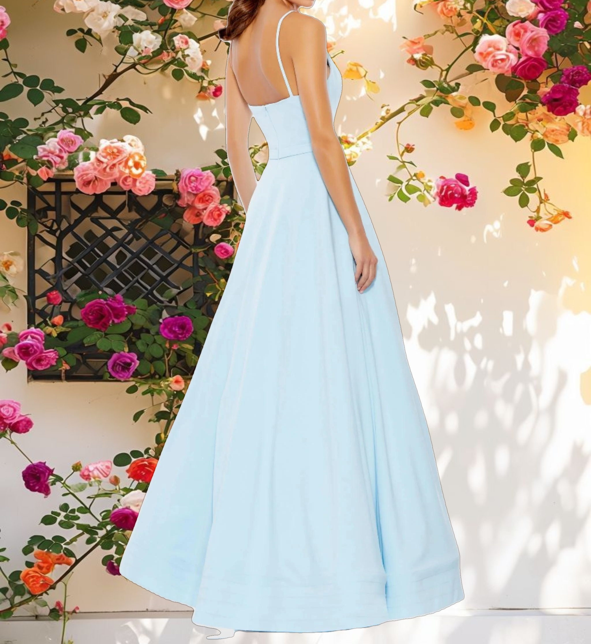 Light Blue Classic A Line V Neck Ballgown