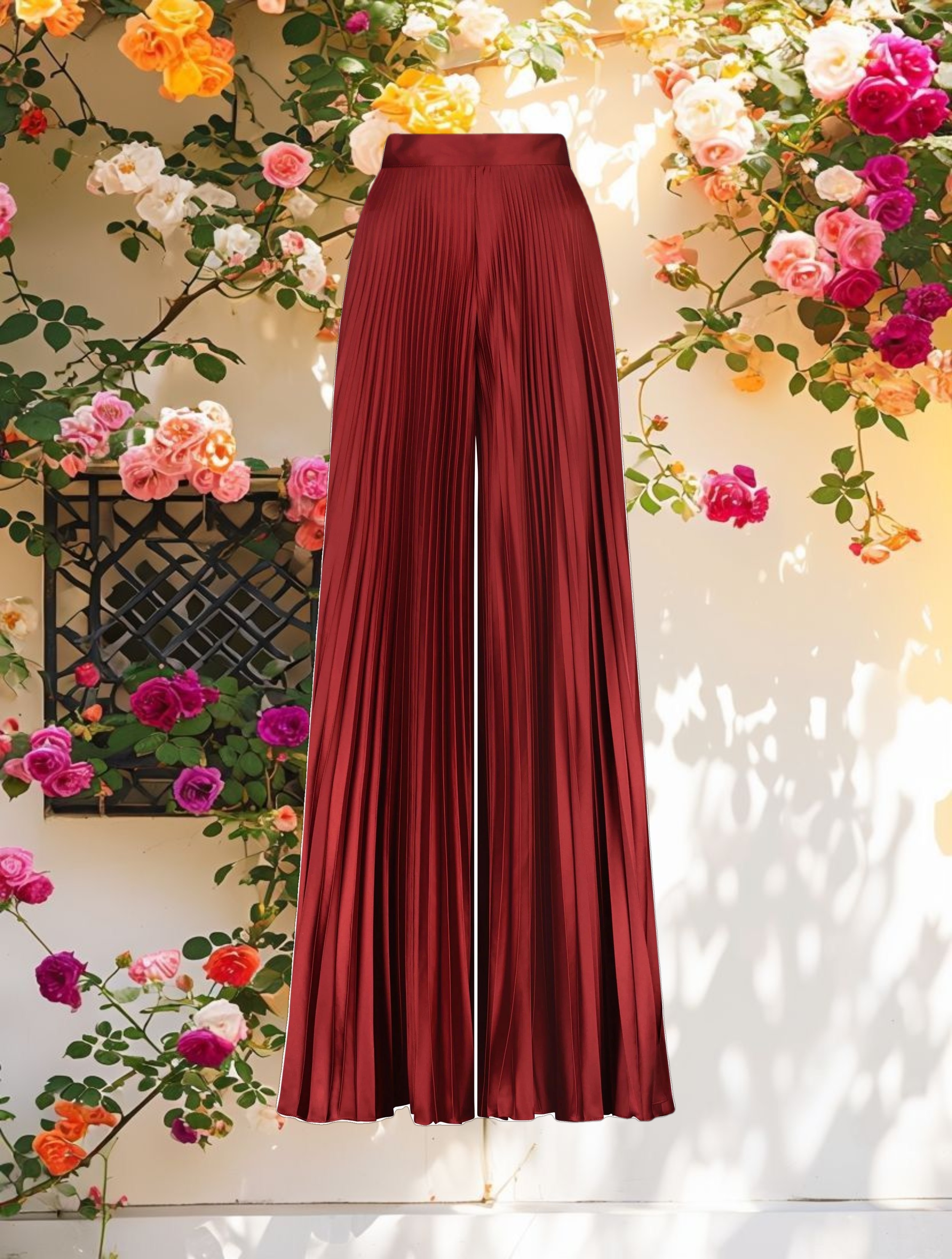 Pleated Charmeuse Wide Leg Trousers