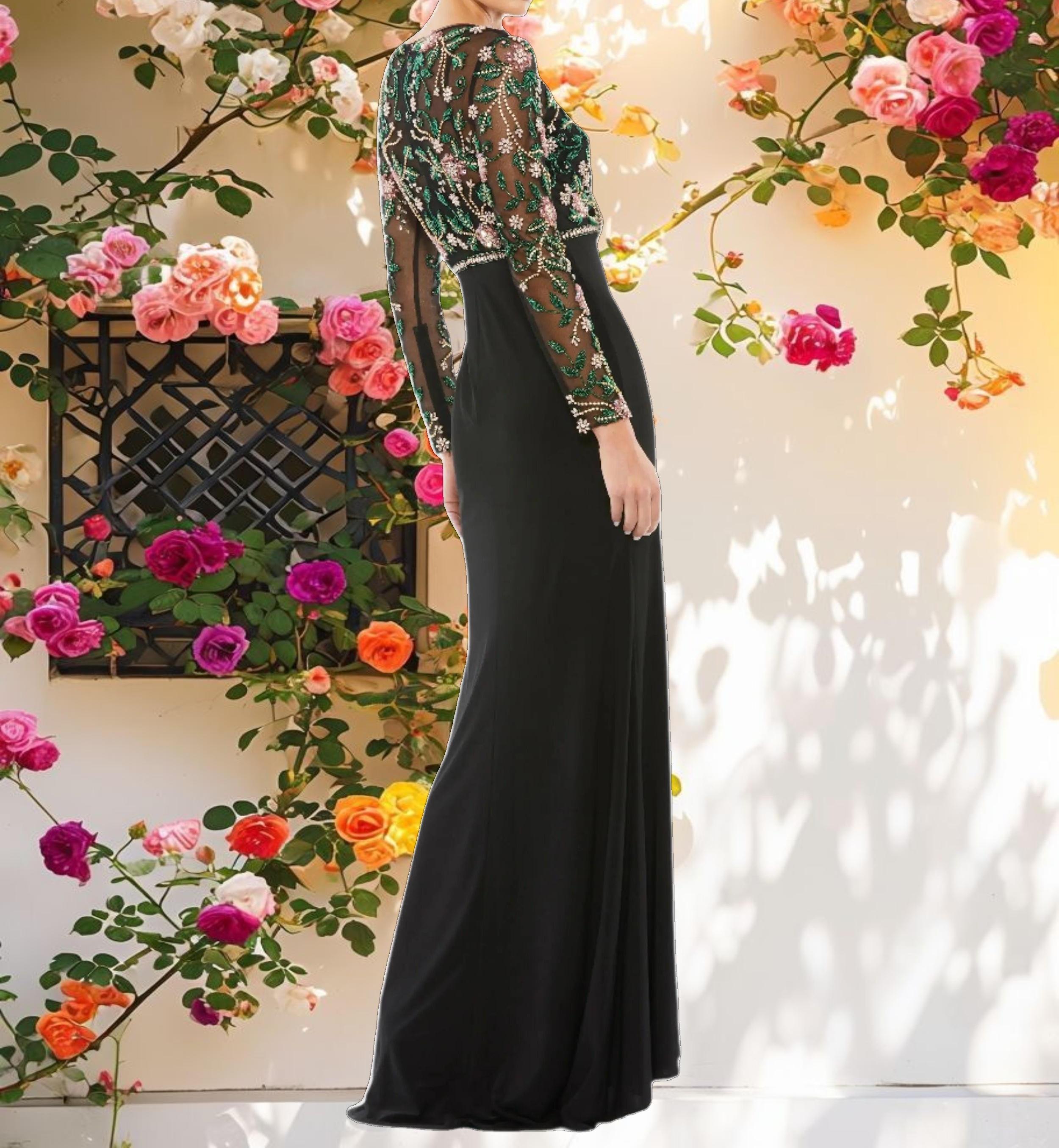 Studded Illusion High Neck Dress