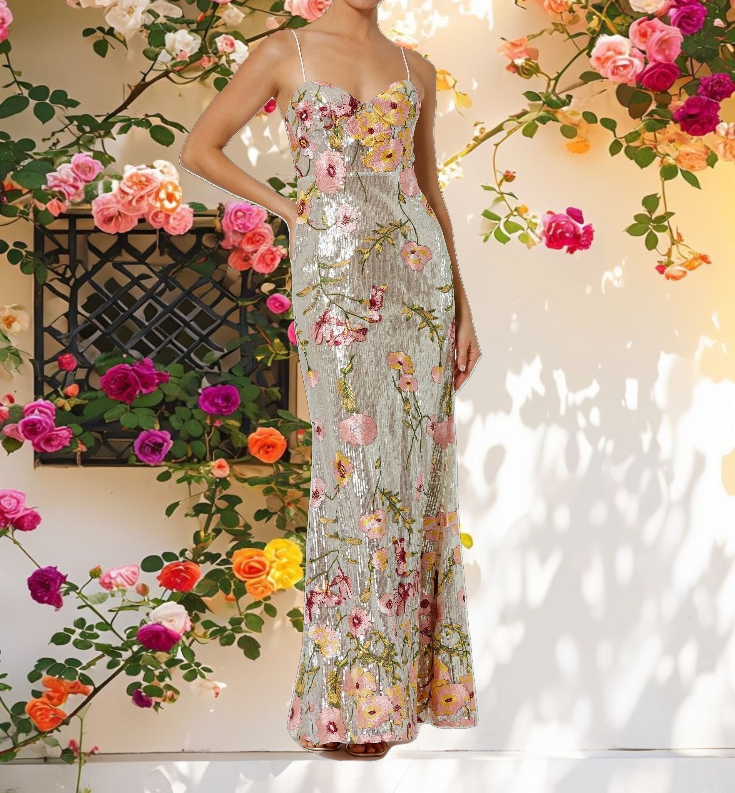 Bustier Floral Applique Gown