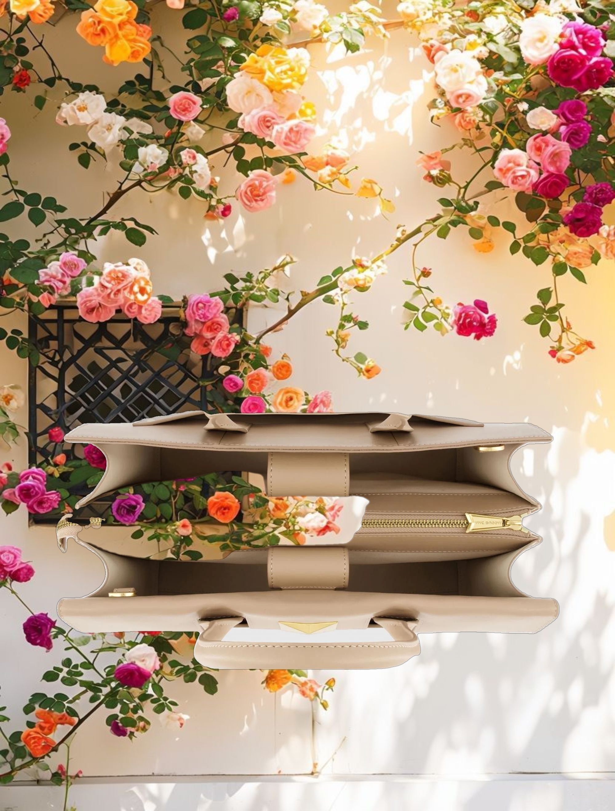 Large Leather Briefcase Bag With Gold Hardware