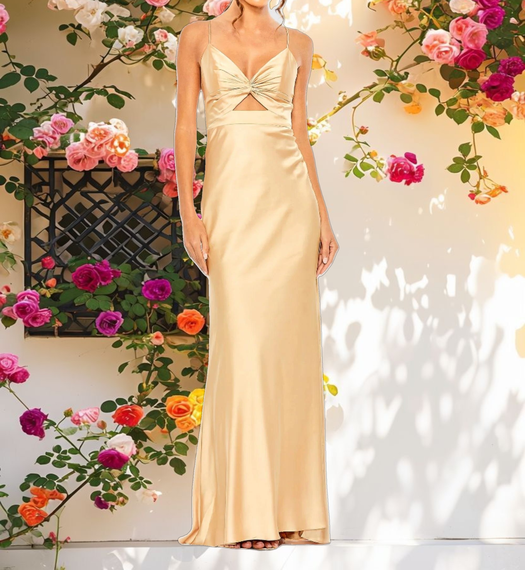Gold Tie Front with Keyhole Detail Gown