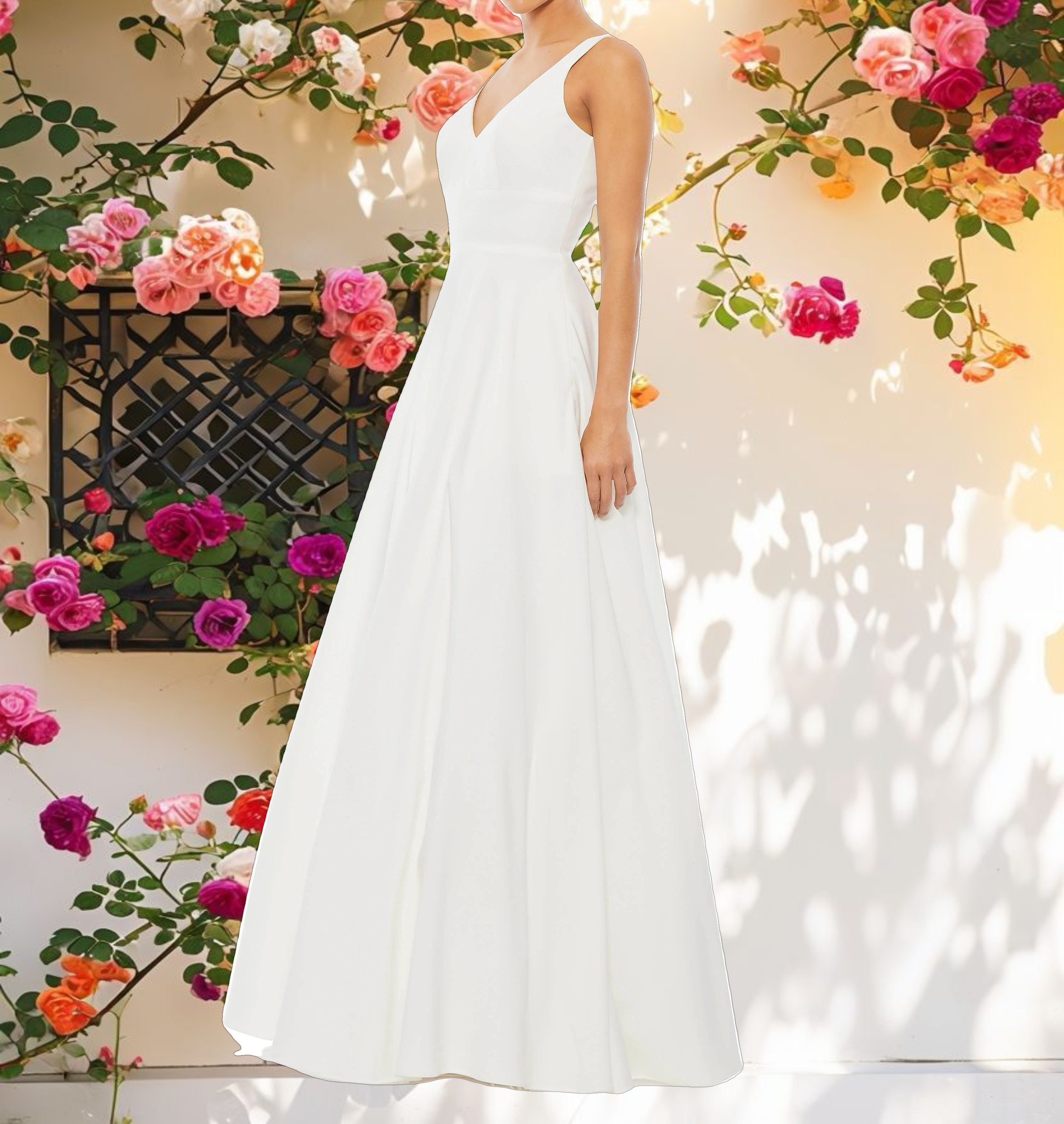 White Classic Sleeveless A Line Gown with Pockets