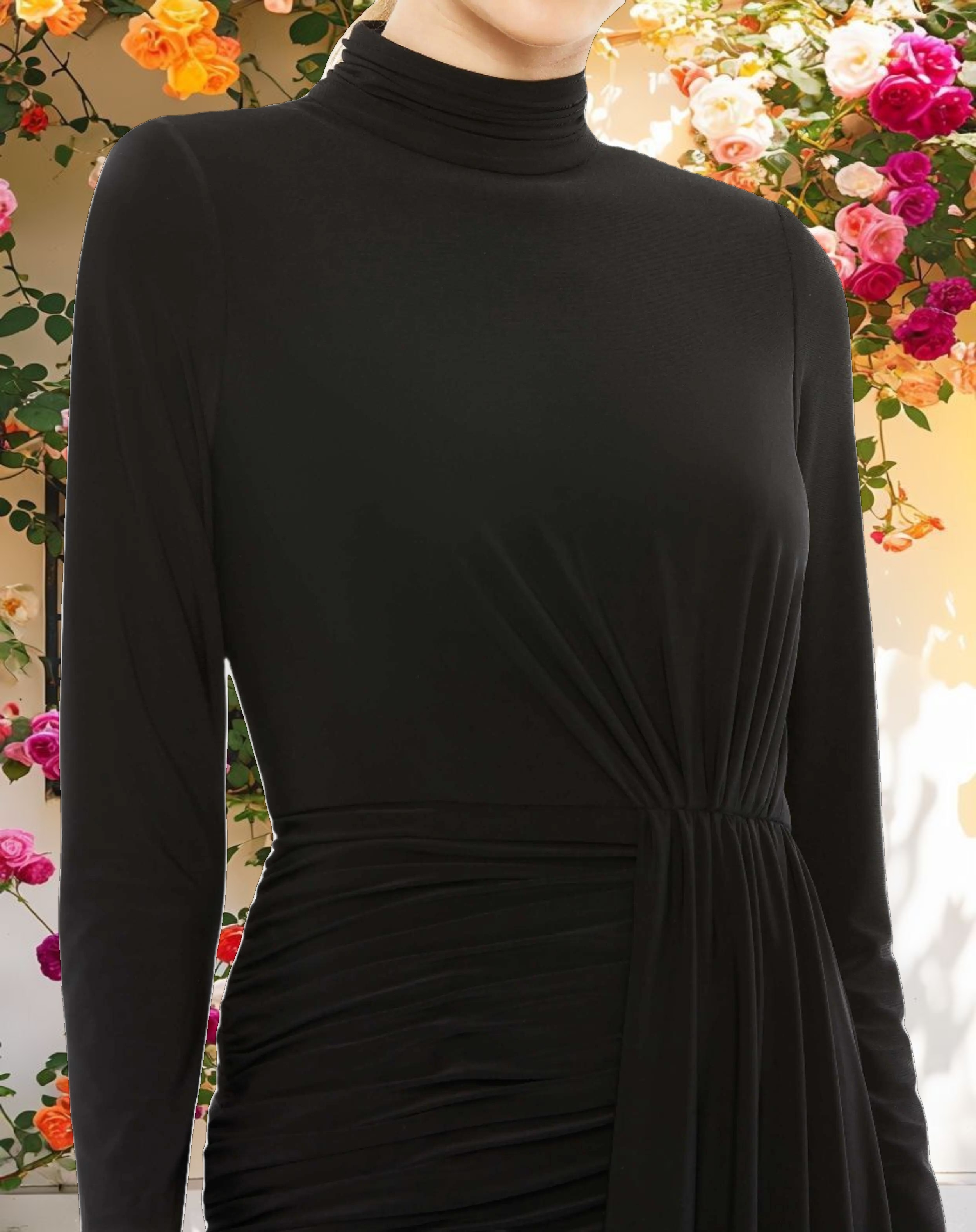 High Neck Asymmetrical Draped Dress