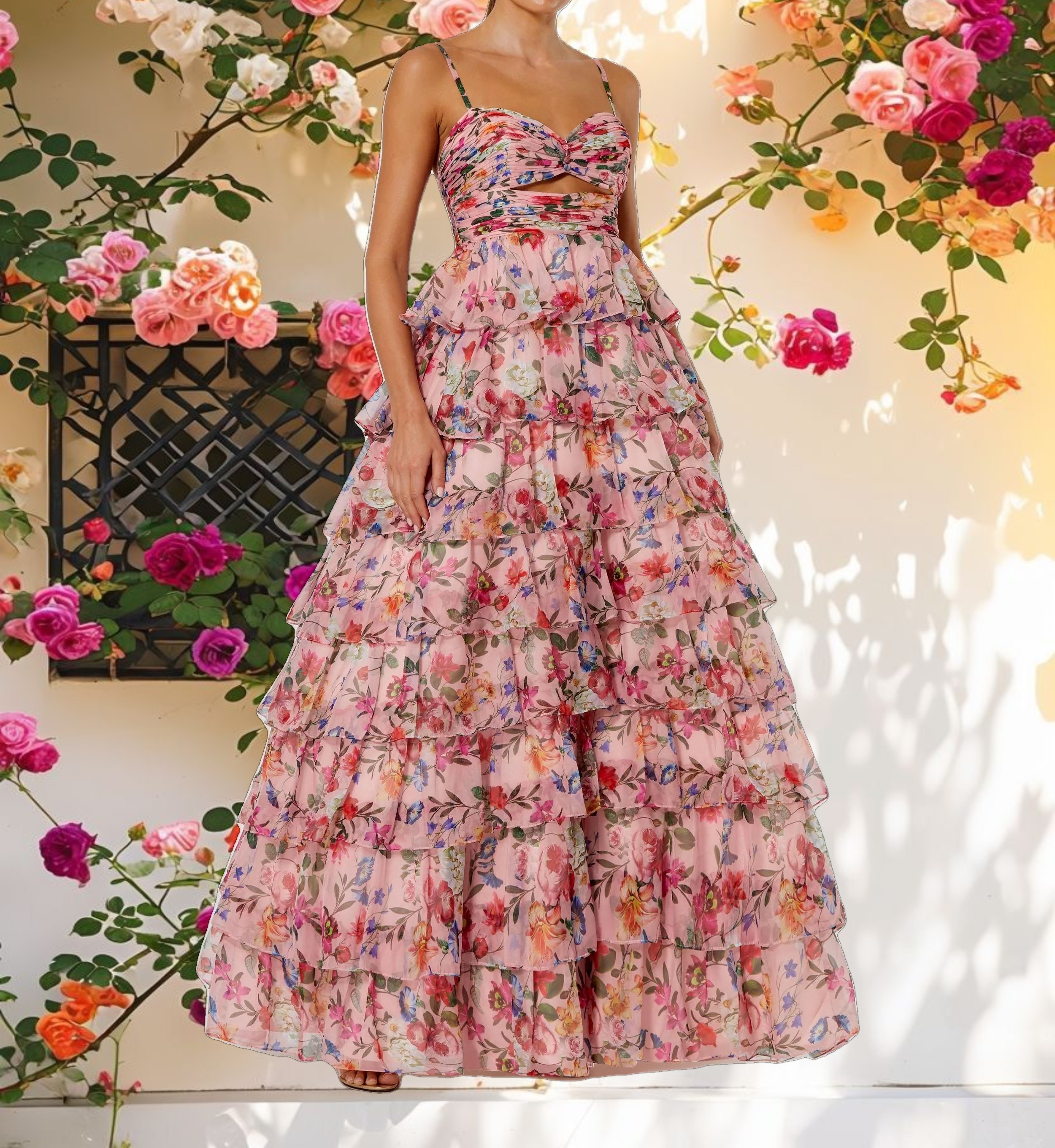 Floral Print Ruffle Tiered Dress