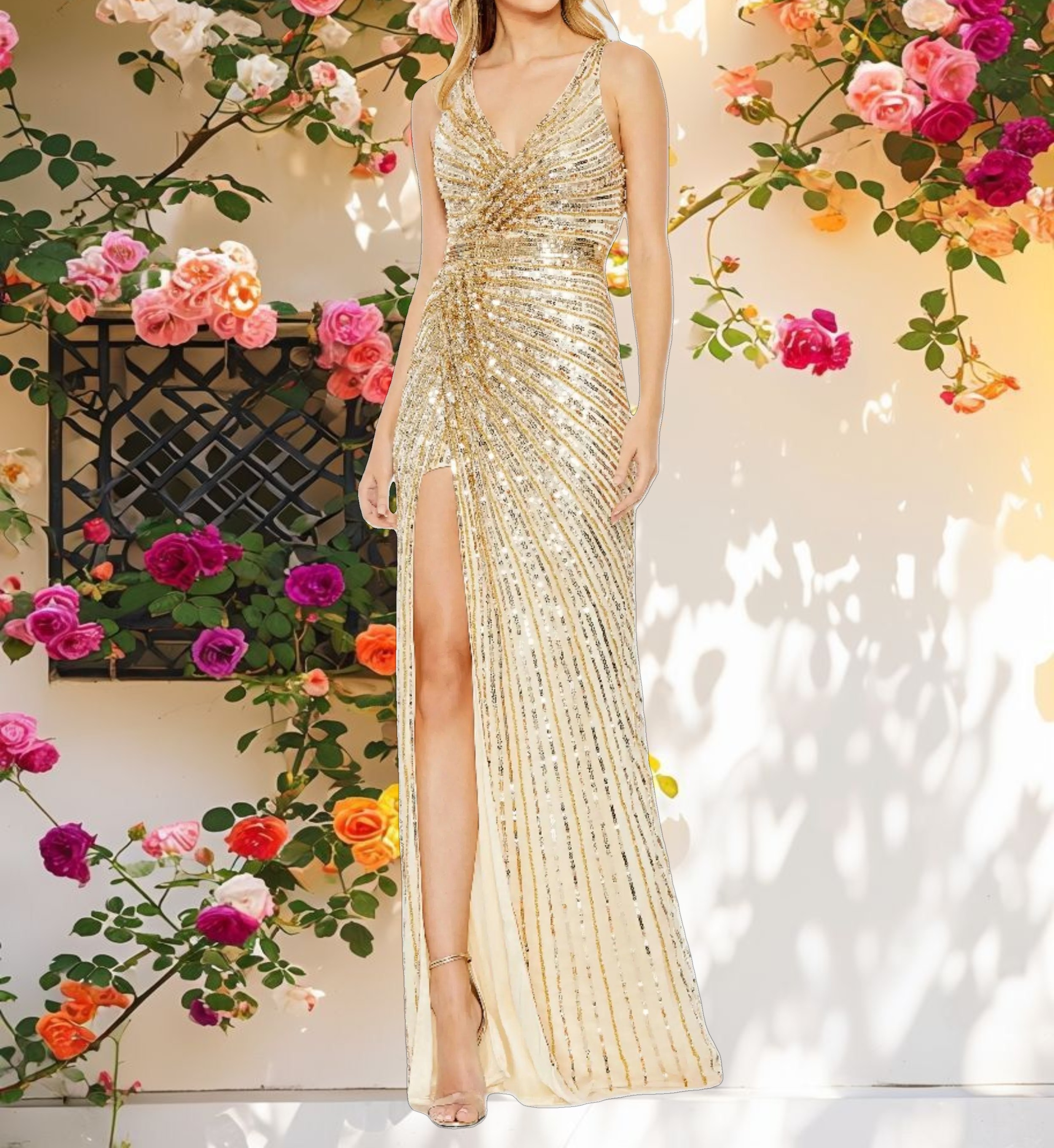 Shiny Fabric Open Back Gown