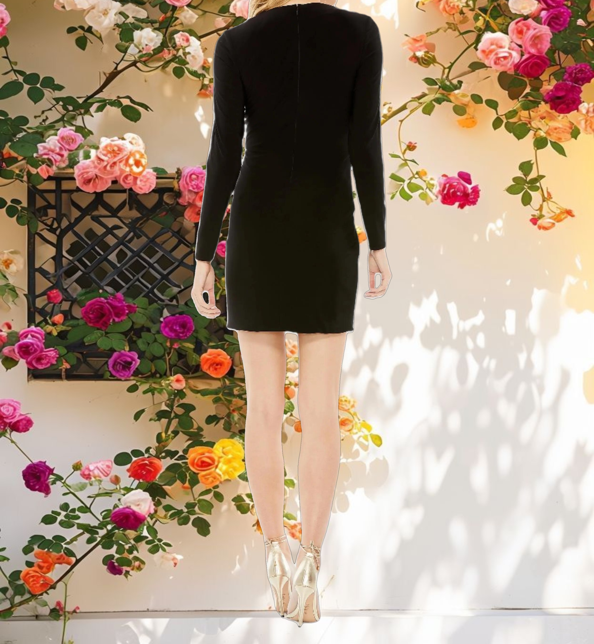 Black Long Sleeve Front Knot Jersey Mini Dress