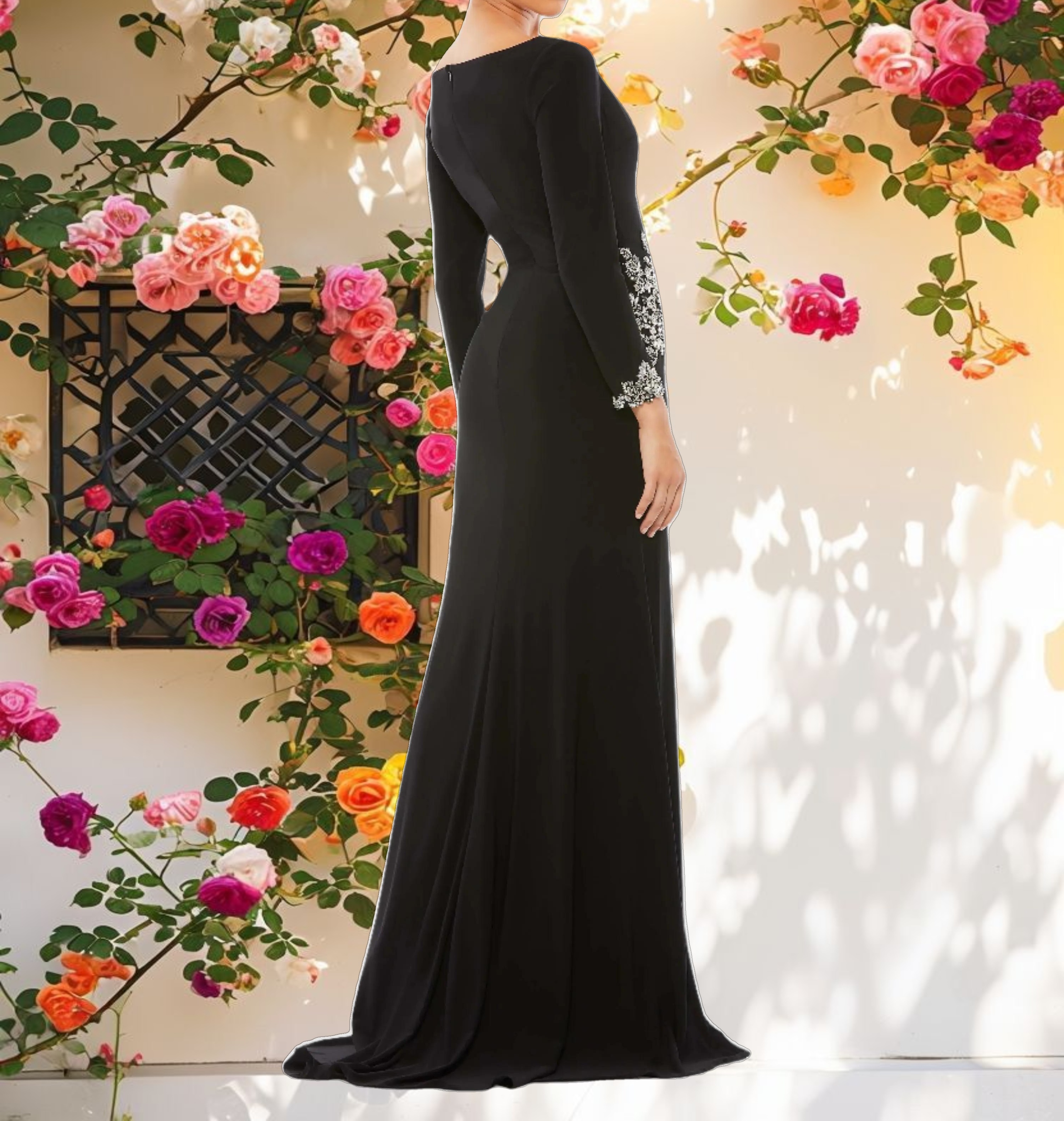 Floral Embellished Faux Wrap Jersey Gown