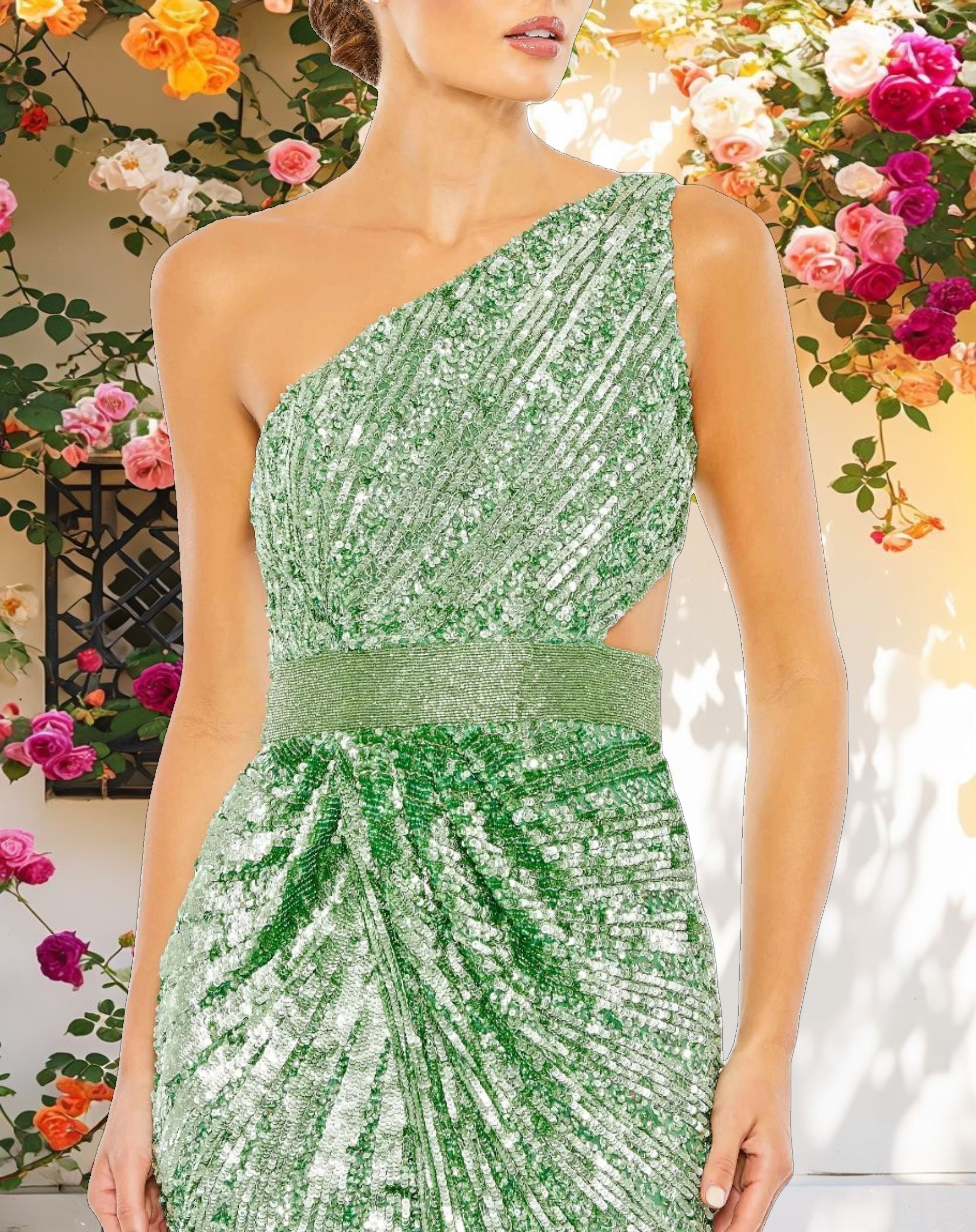 Sparkling Mesh Draped Lace Gown