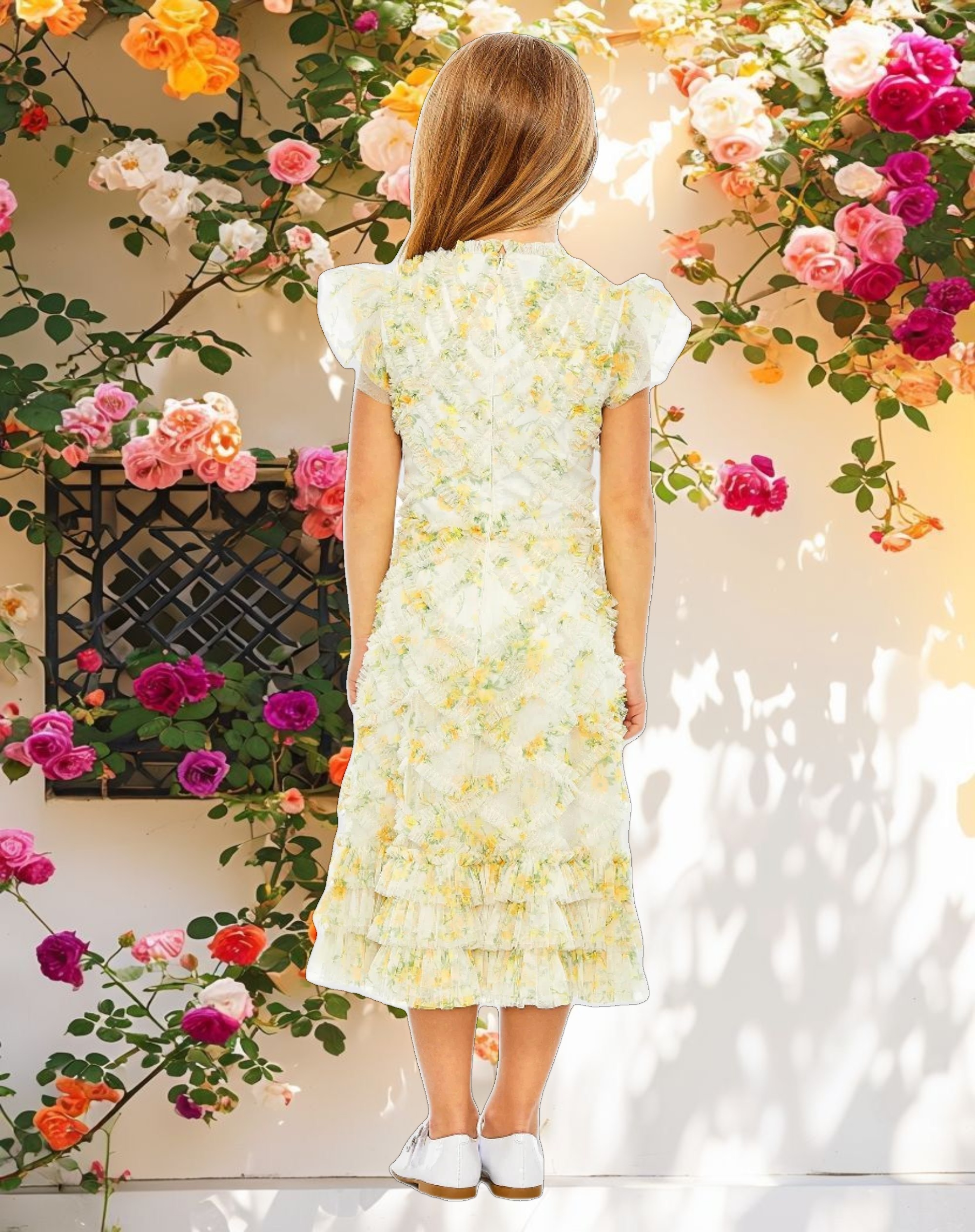 Yellow Girls High Neck Ruffle Tiered Mini Dress