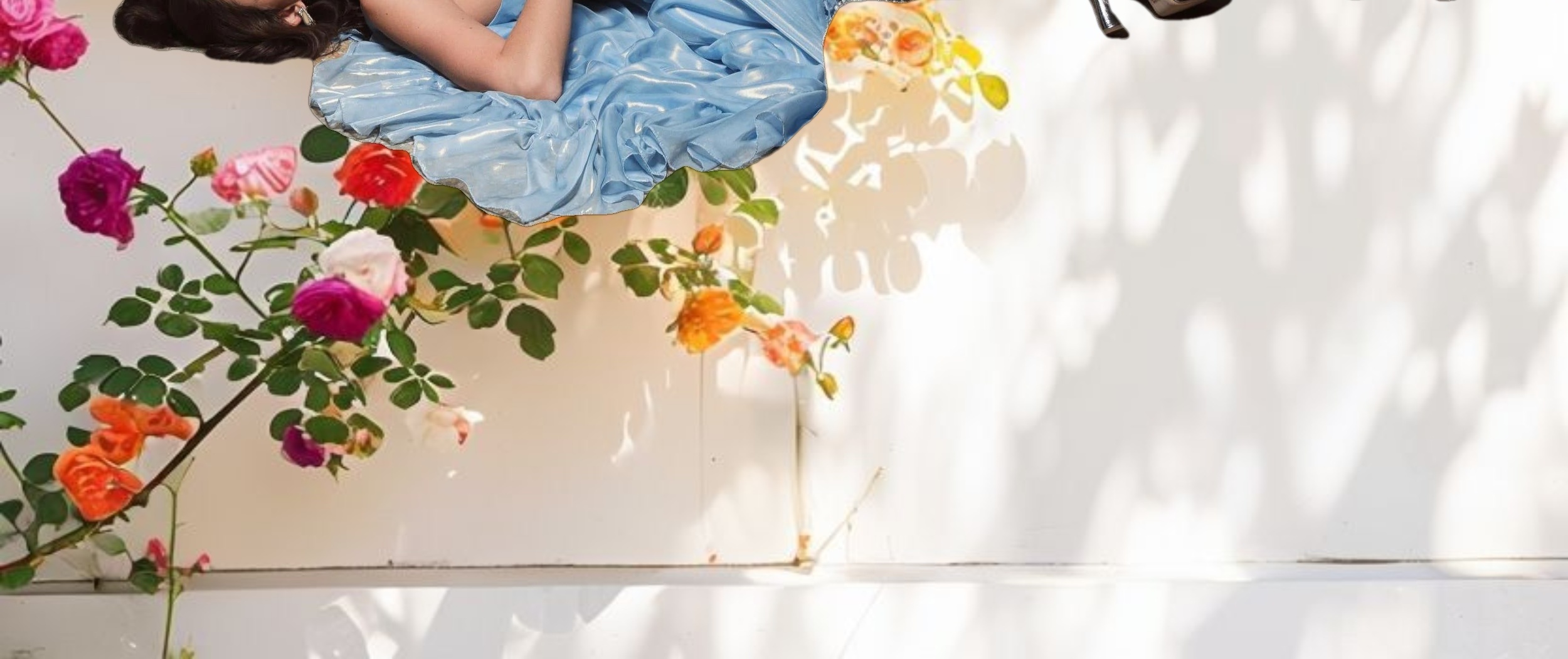 Blue Cut Out High V Neck Low A line Dress