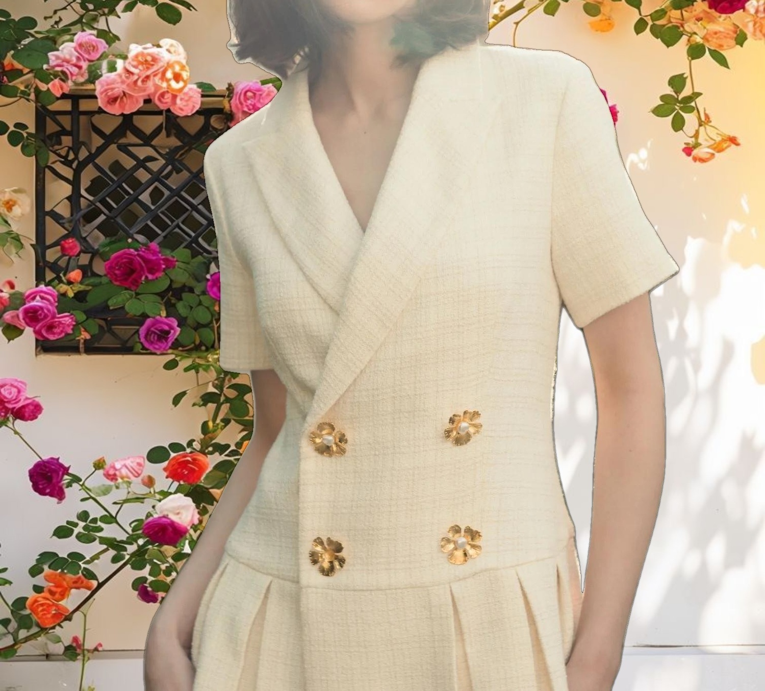 White Tweed Short Sleeve Blazer Mini Dress