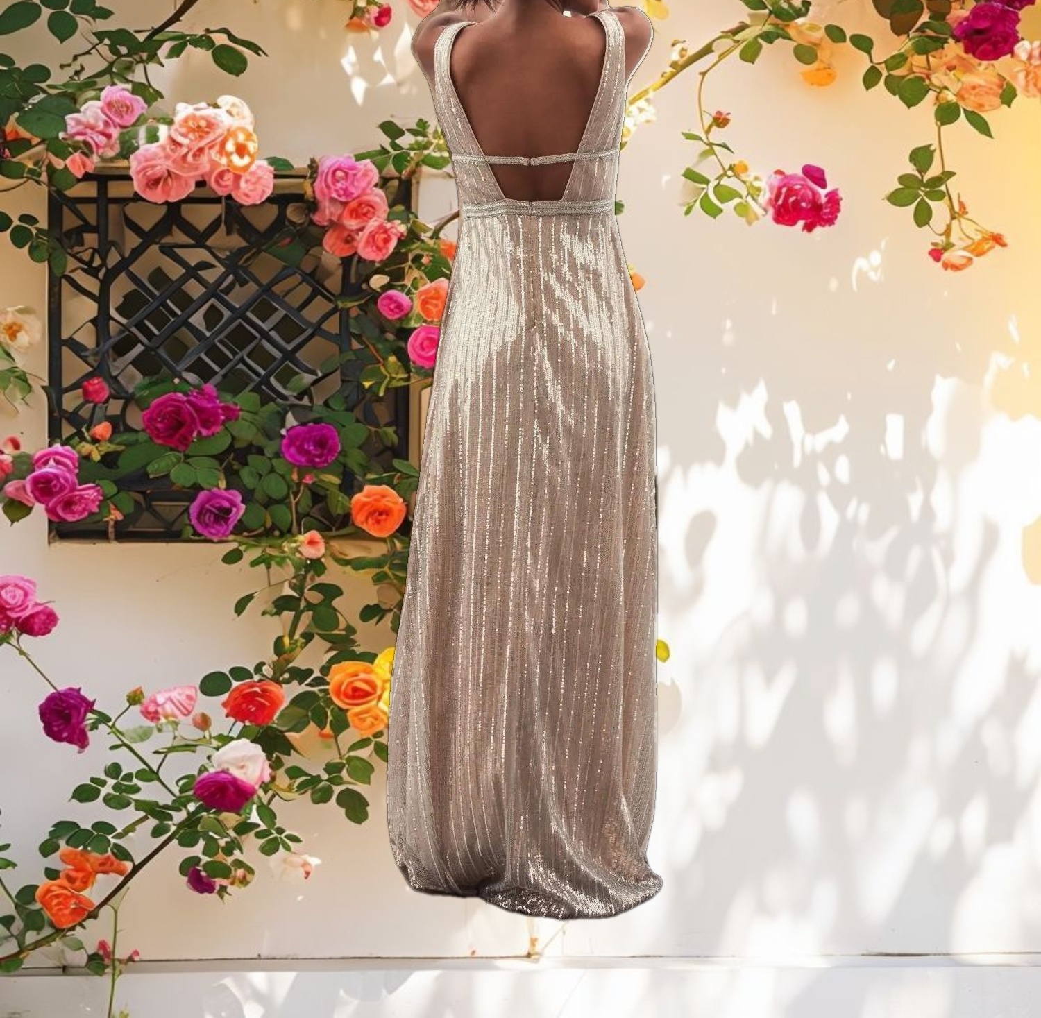 Shimmering V-Neck Sequined Dress