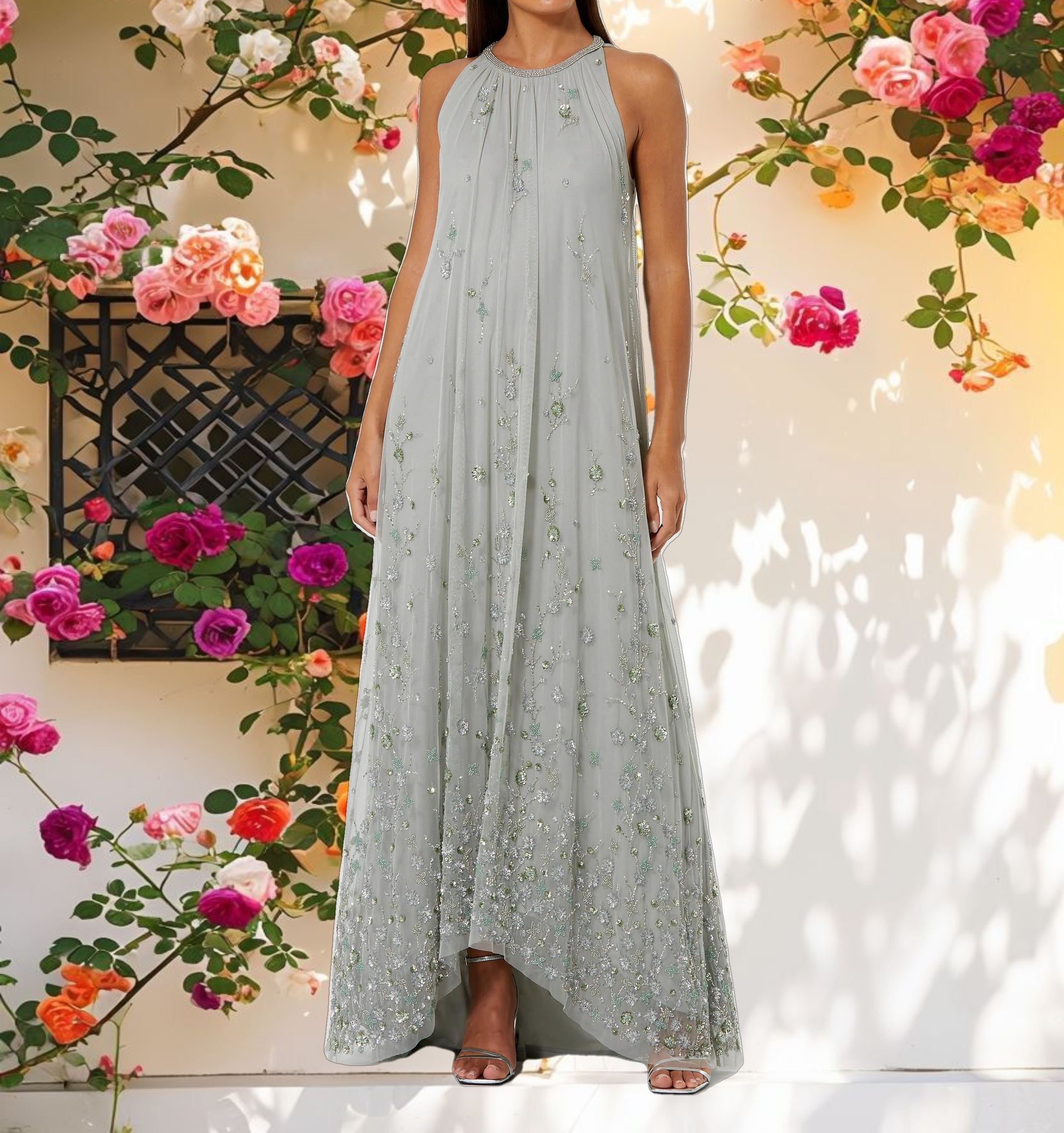 Elegant Flowing Mesh Gown