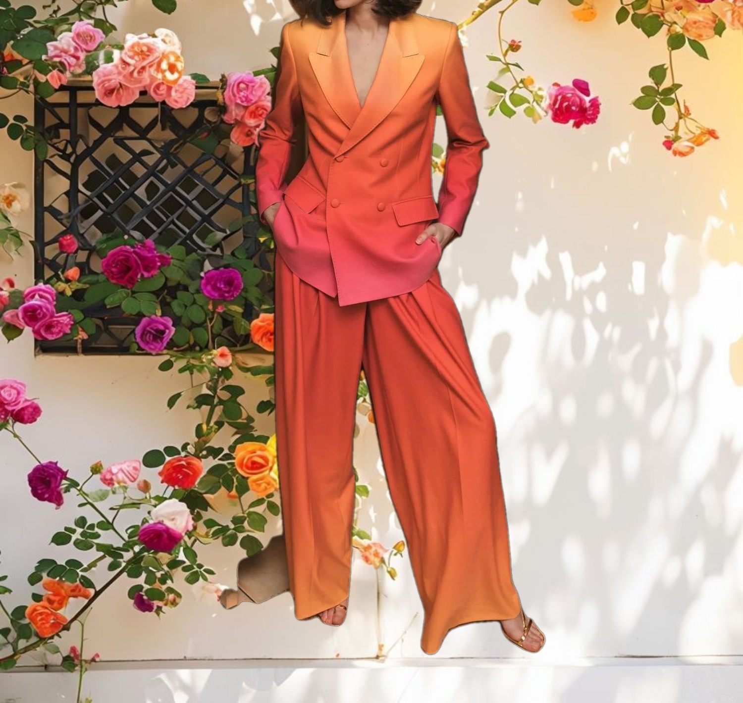 Ombre Crepe Wide Leg Trouser Pant