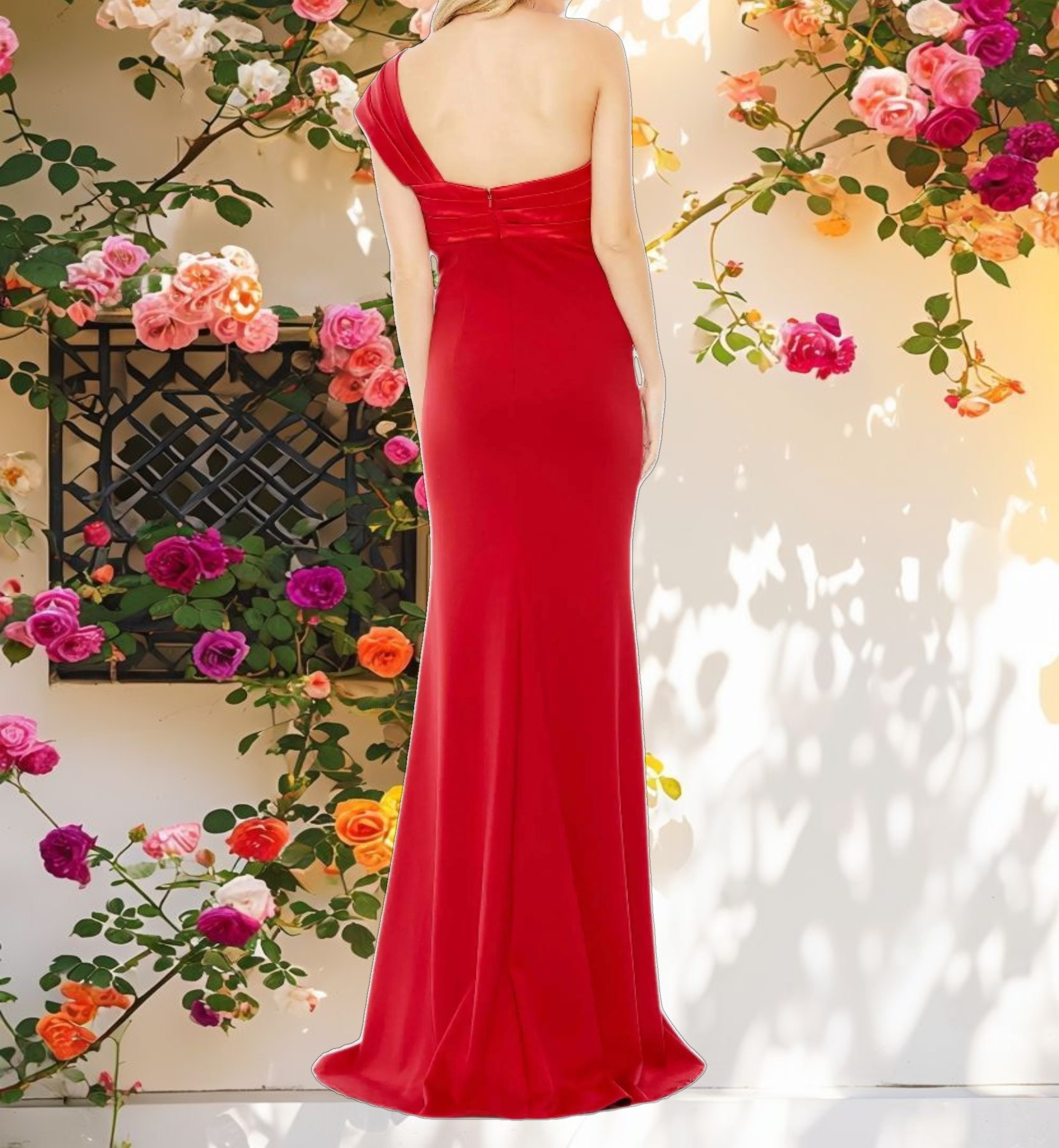 Draped One Shoulder Trumpet Gown