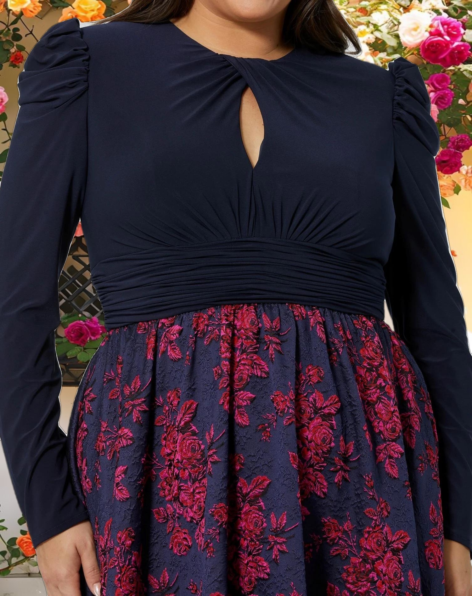 Floral Bottom Gown with Keyhole Neck