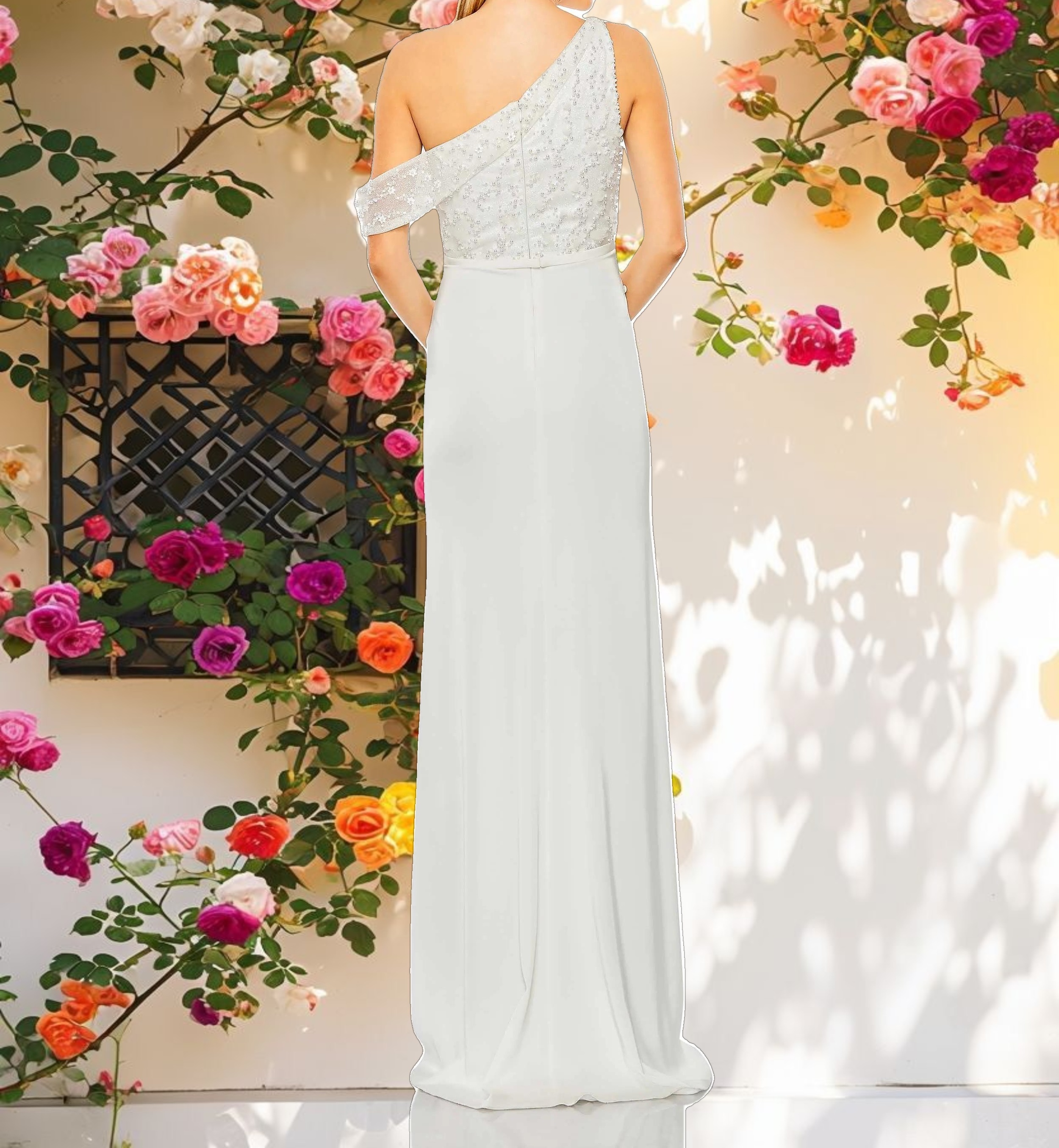 Embellished Drop Shoulder Column Gown