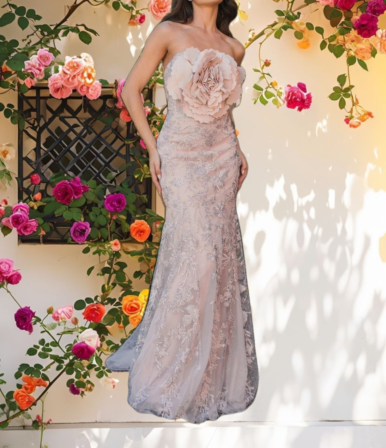 Floral Beaded Dress With Flower Detail