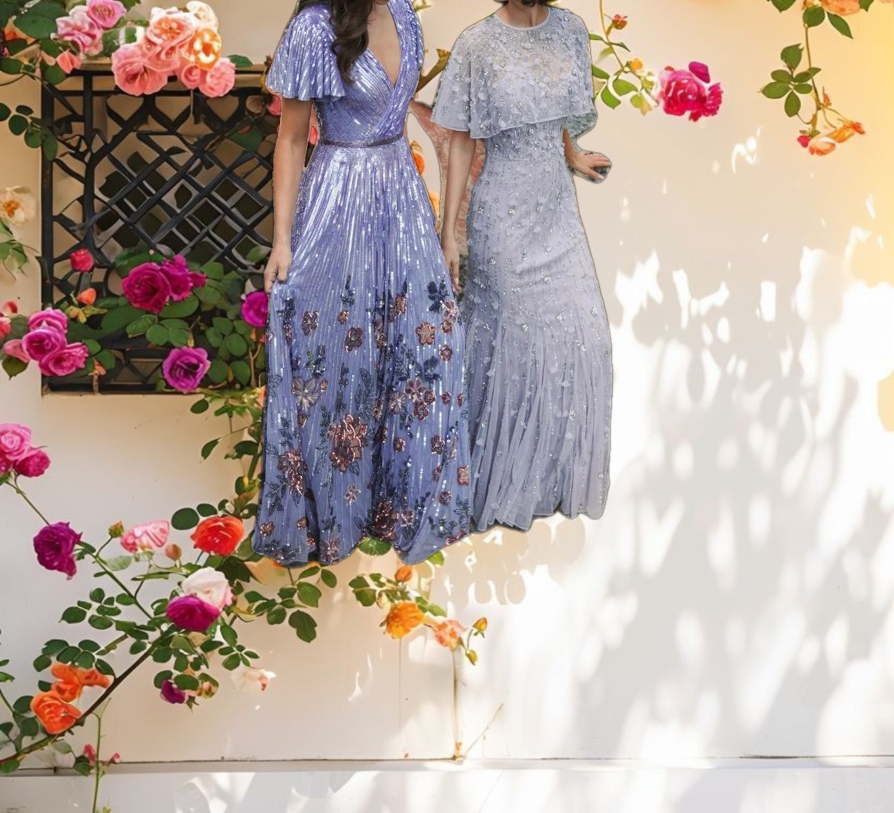 Flounce Sleeve V Neck Gown