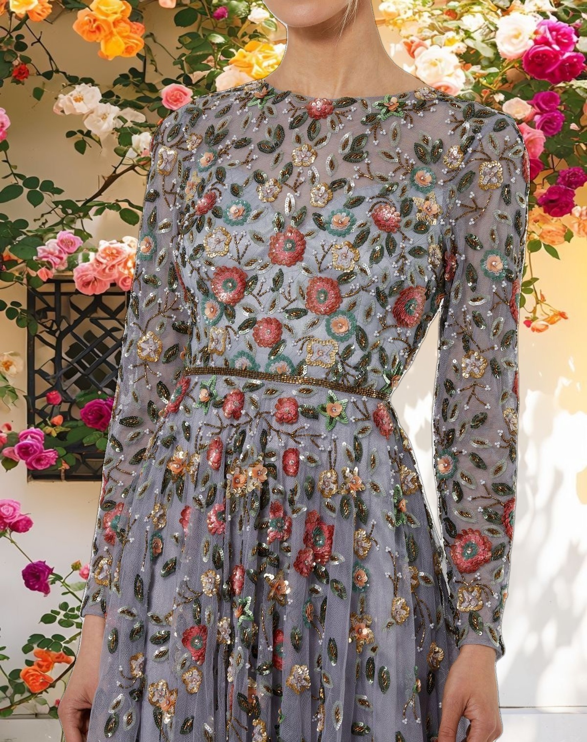 Elegant High Neck Long Sleeve Gown