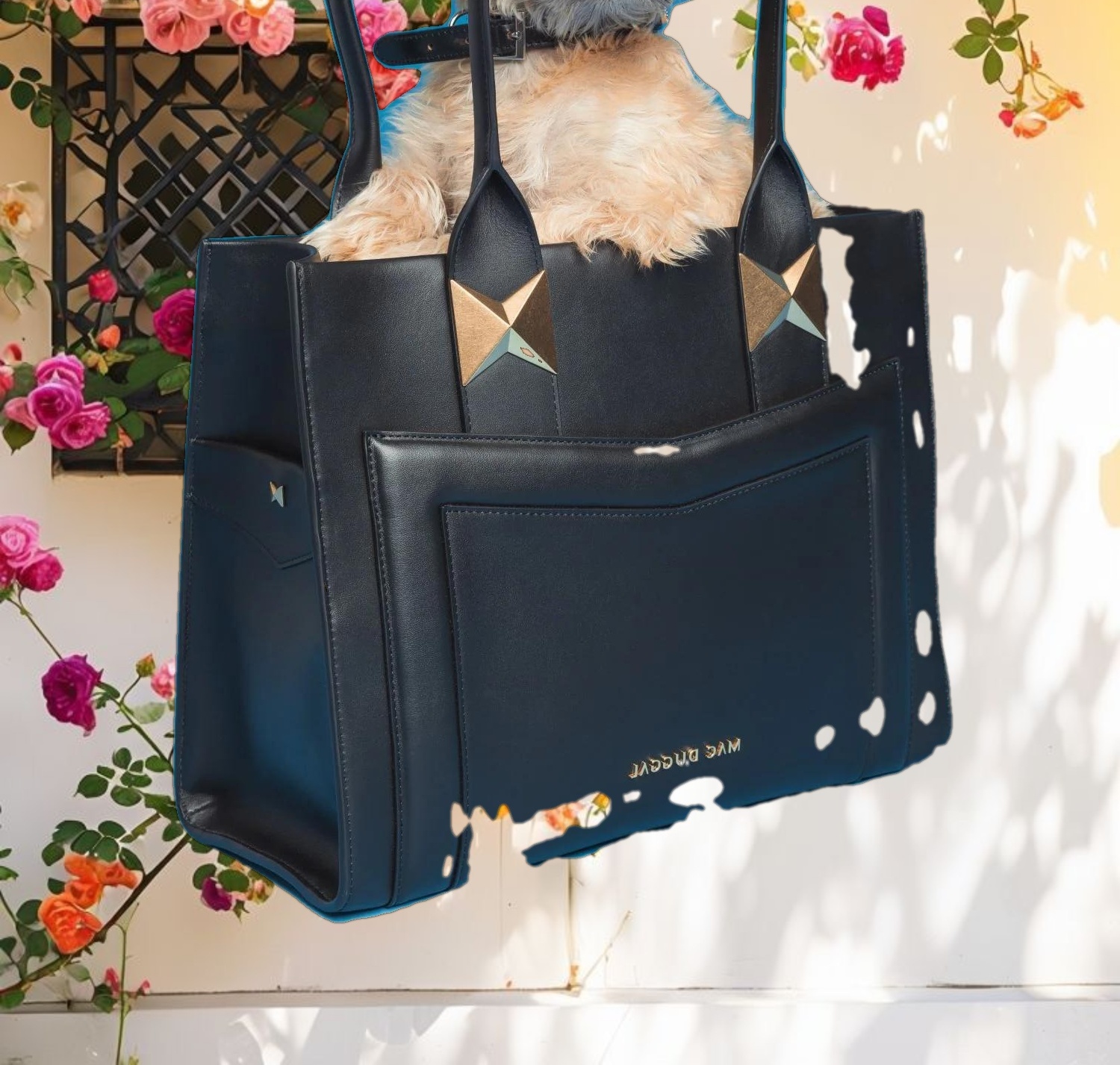 Large Leather Briefcase Bag With Gold Hardware