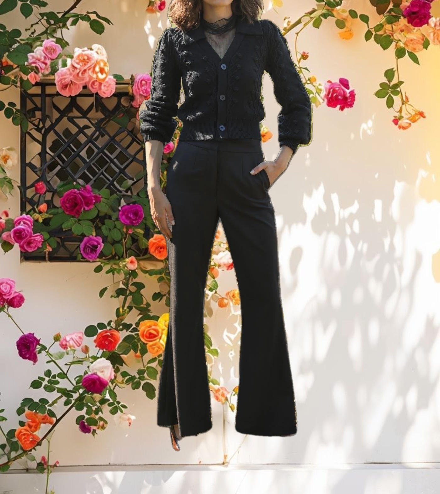 Cropped Bobble Knit Button Up Cardigan Sweater