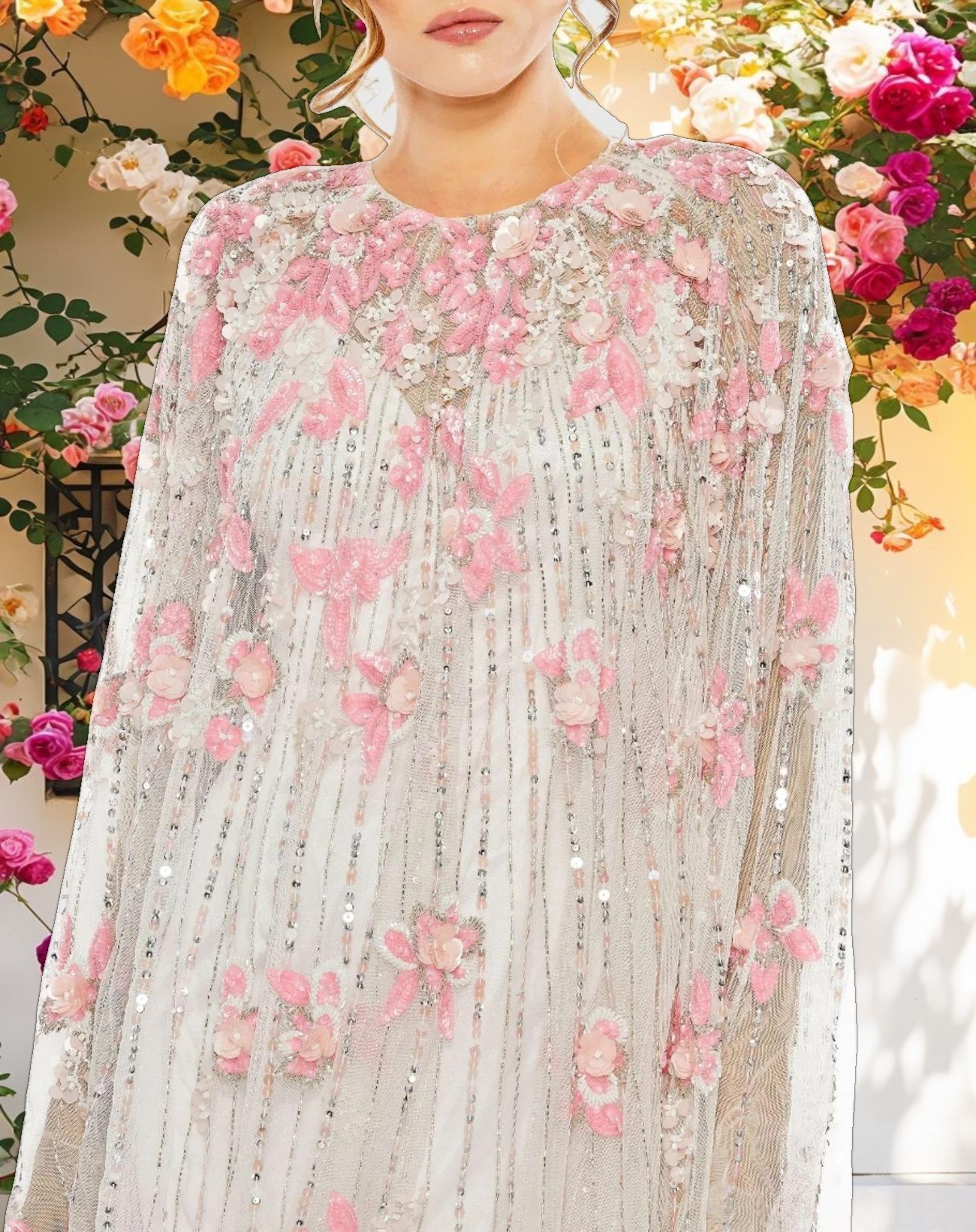 White High Neck Embellished Trapeze Dress