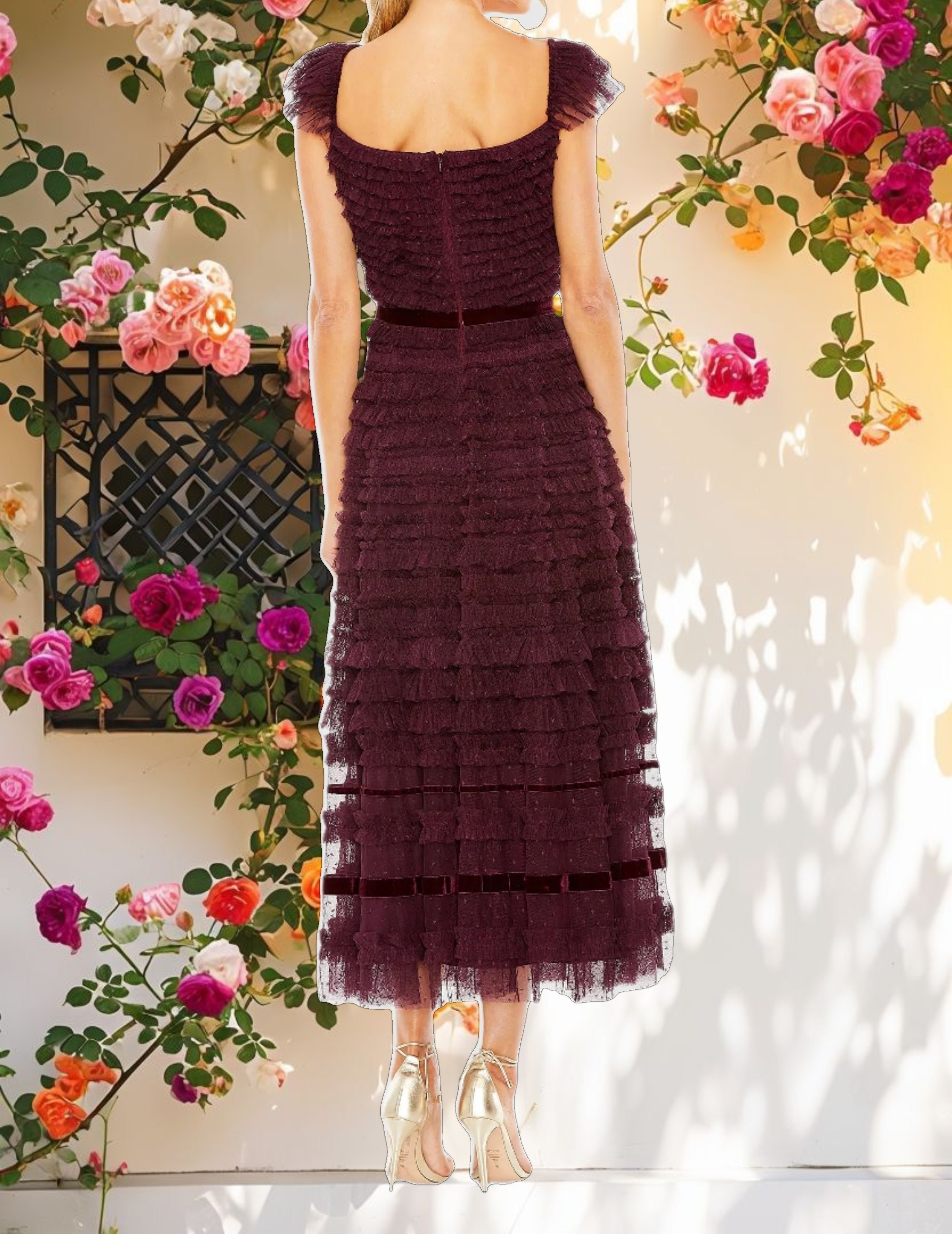 Midi Dress with Ruffled Cap Sling