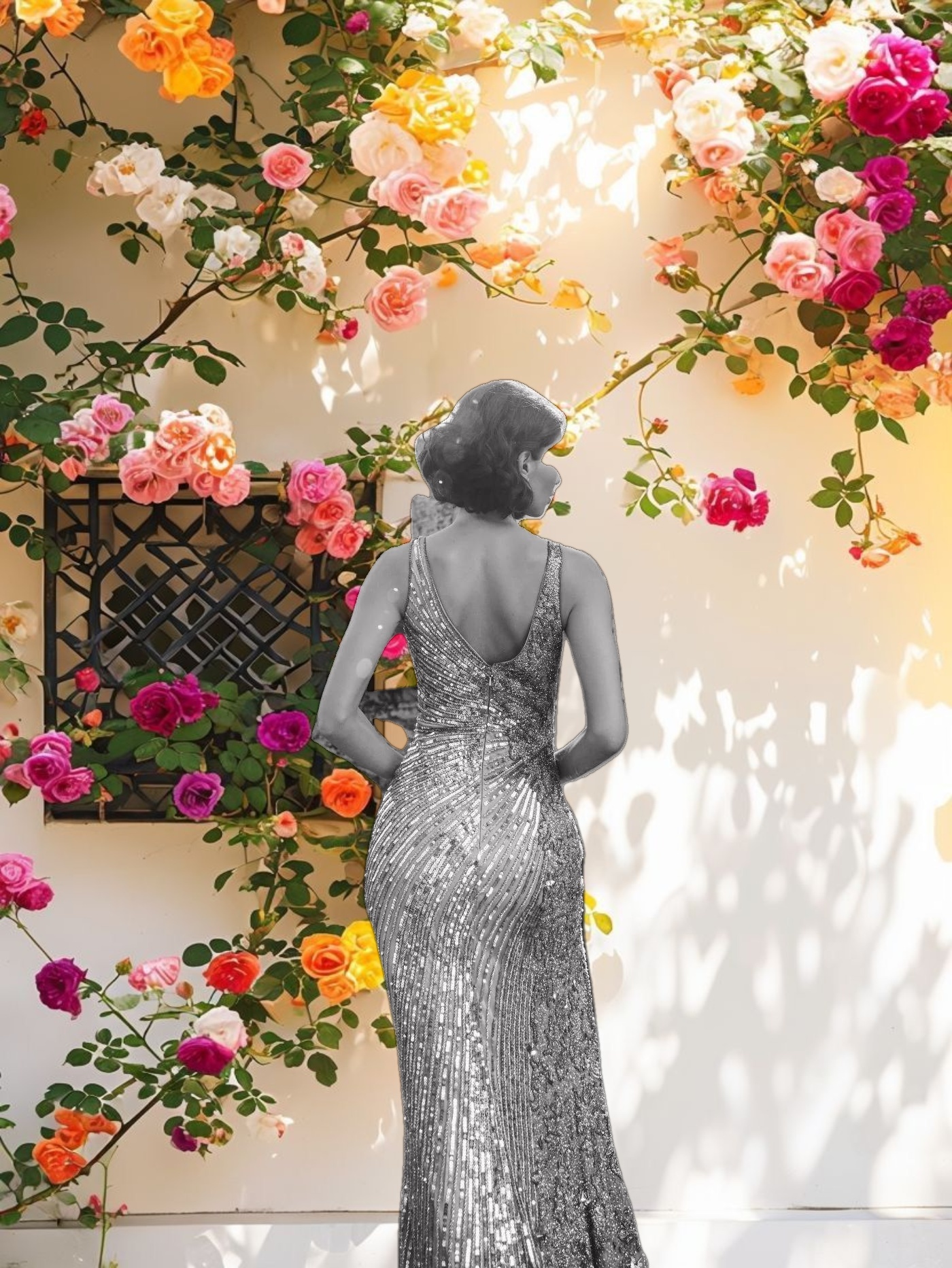 Silver Beaded Floral Sleeveless Gown