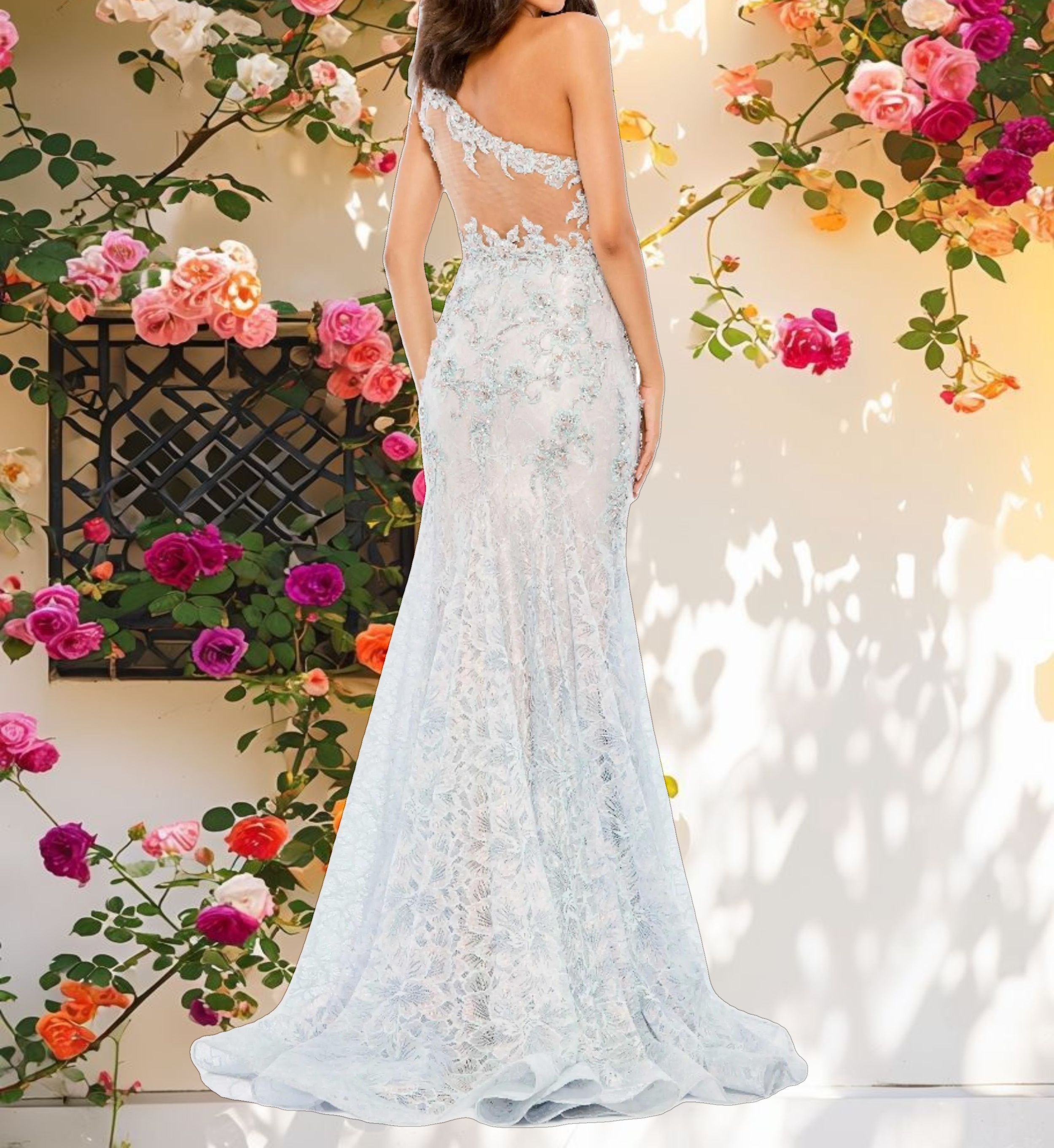 Stitched Detail One Shoulder Gown