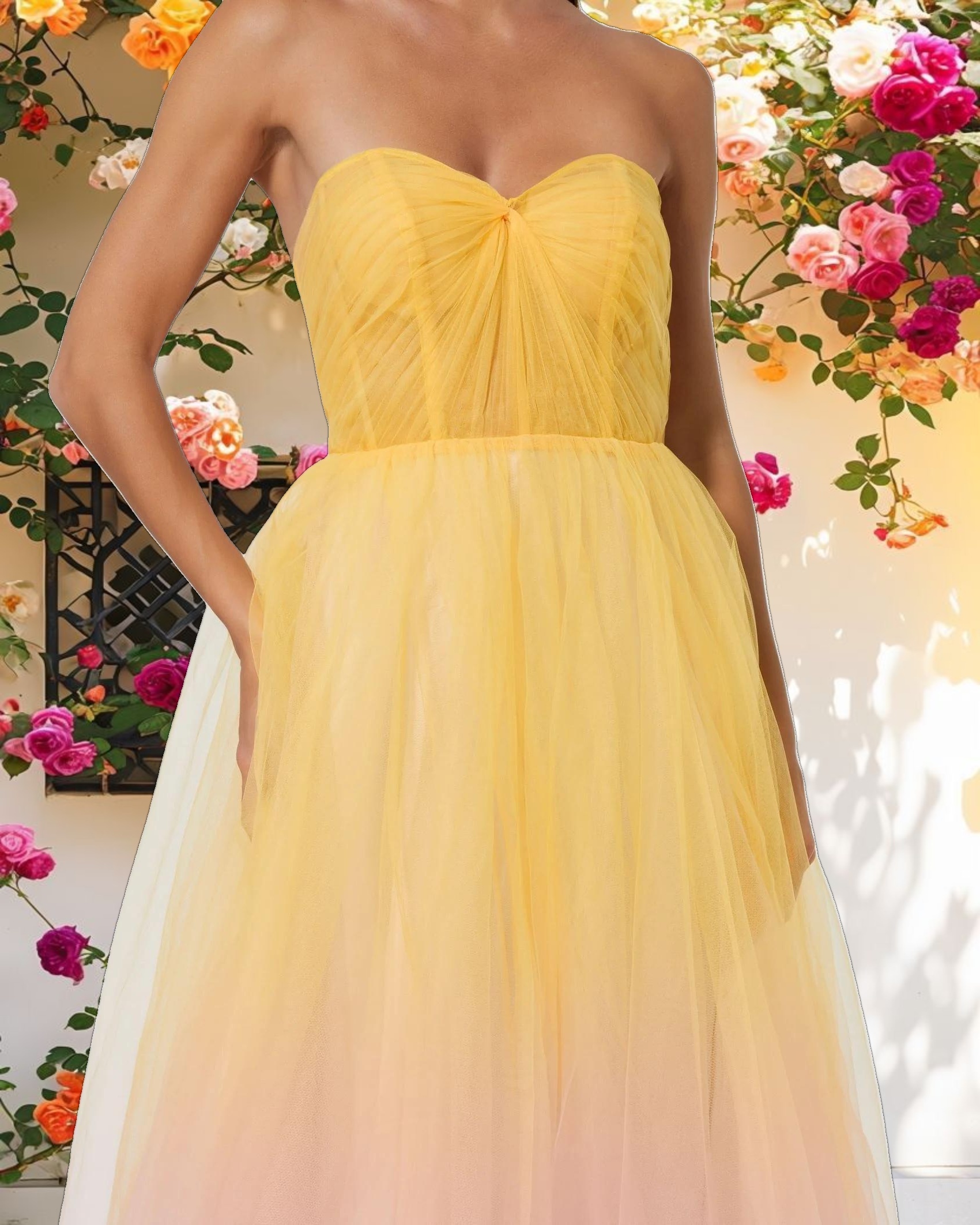 Multicolored Strapless Heart Ombre Tulle Evening Dress