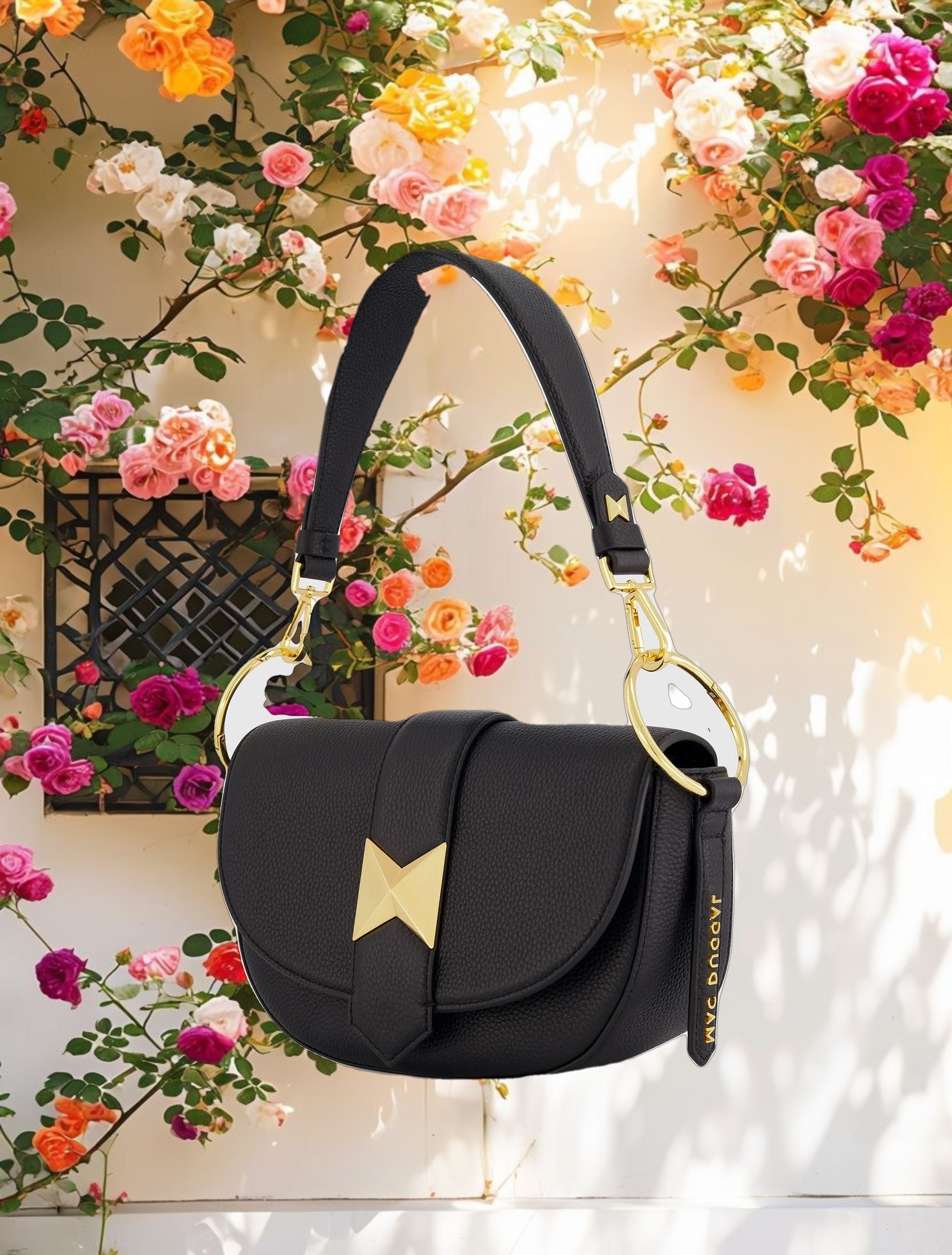 Grain Leather Saddle Bag With Gold Hardware