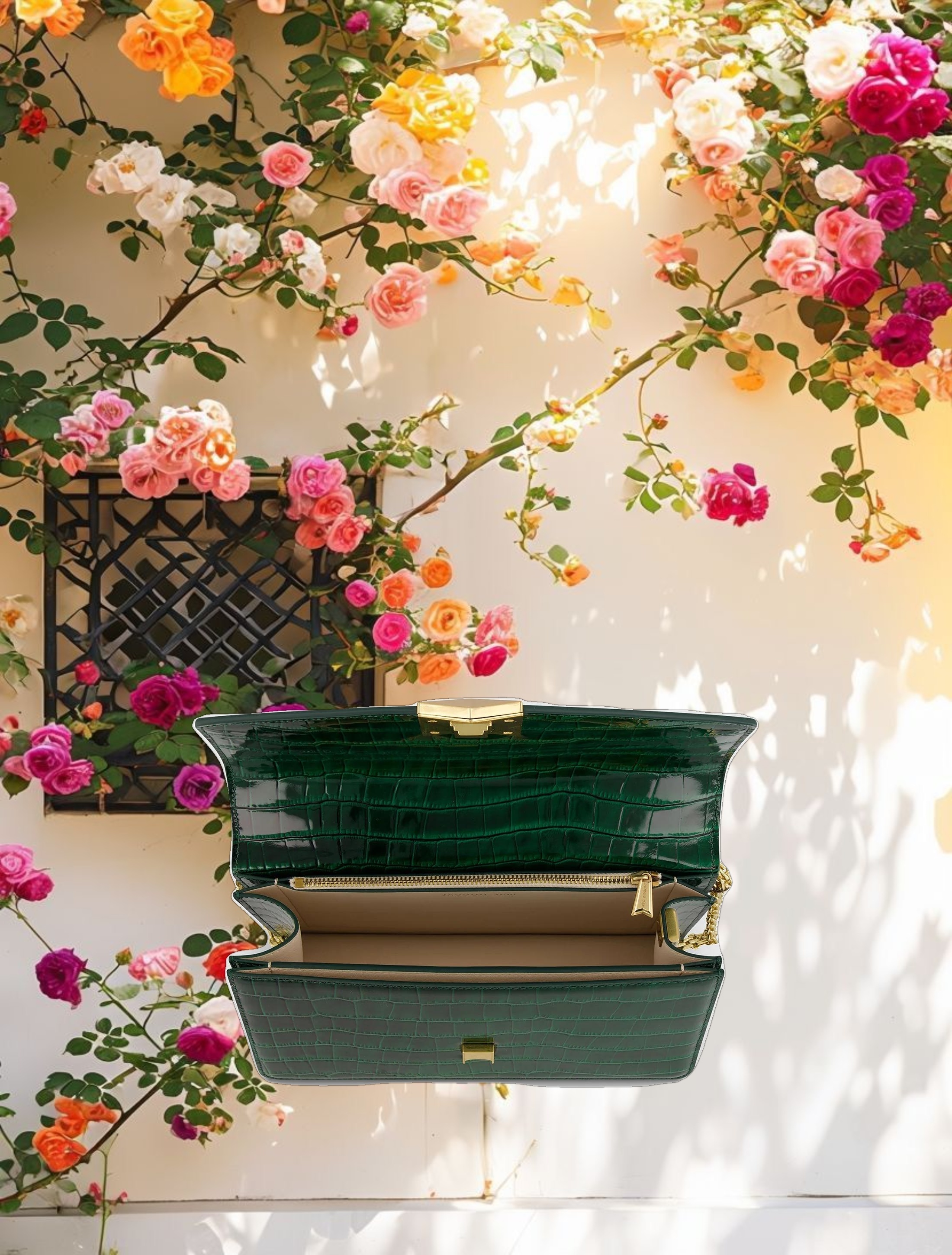 Crocodile Leather Shoulder Bag With Gold Hardware