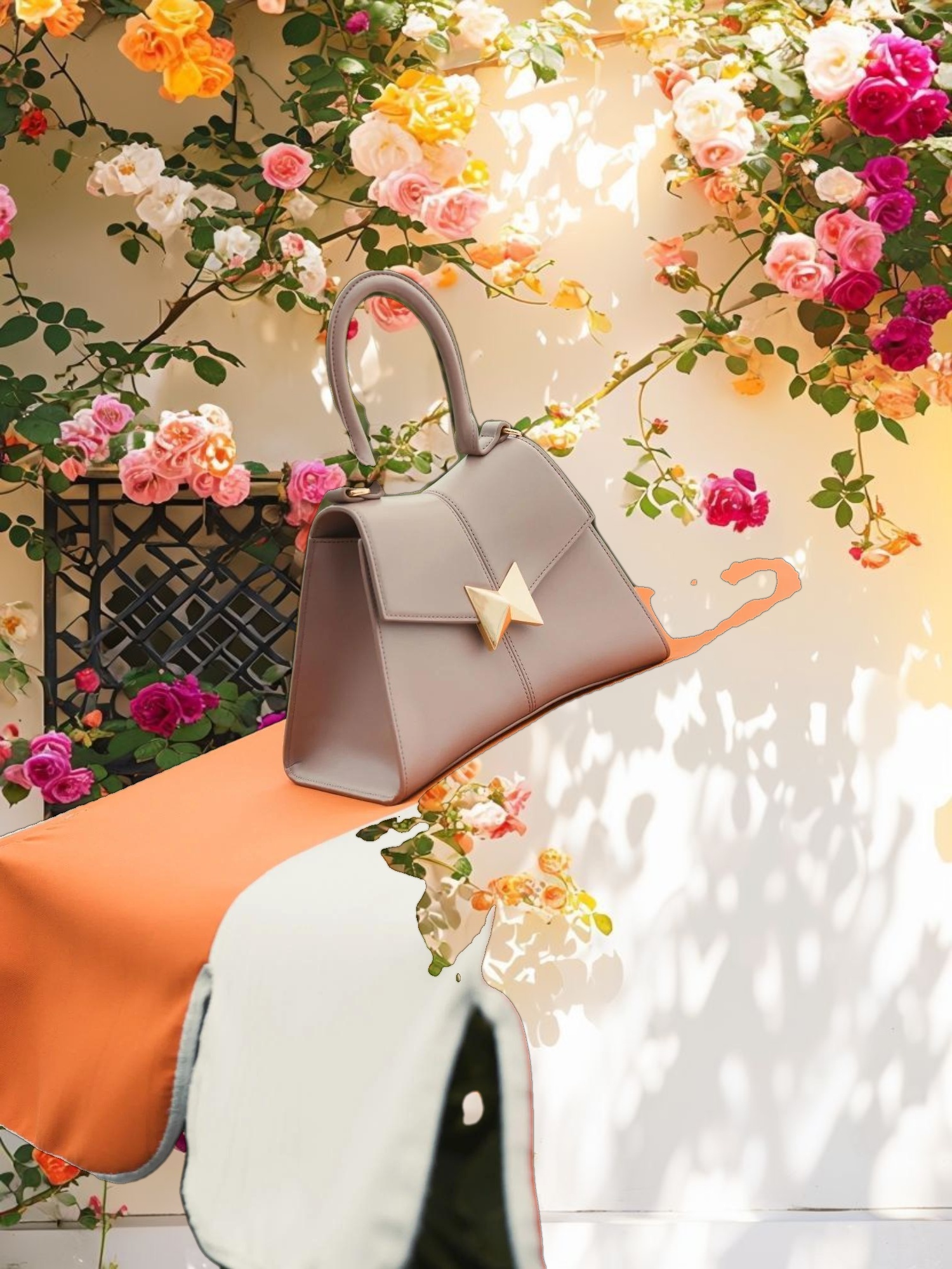 Angular Small Leather Handbag With Gold Hardware