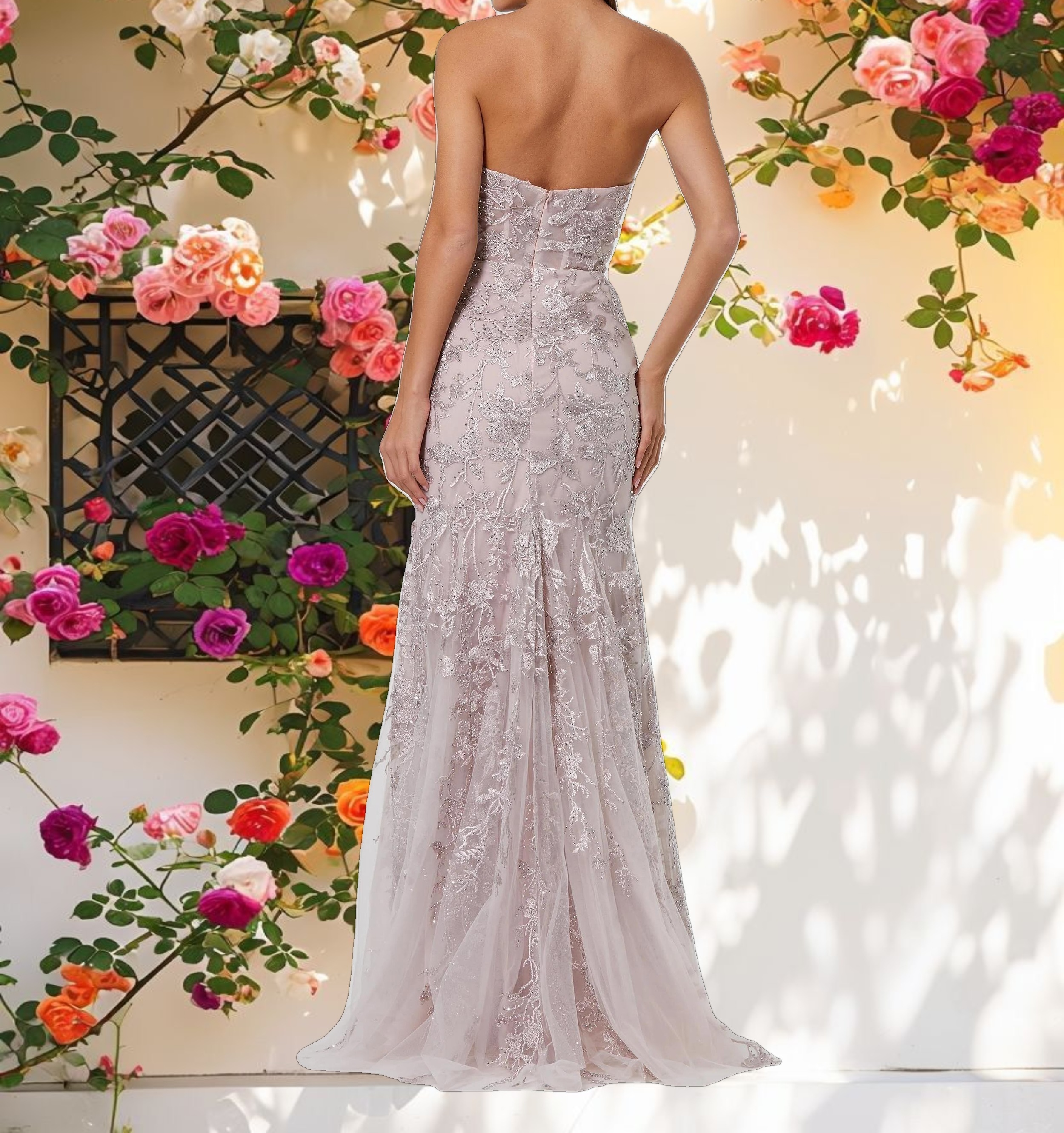 Floral Beaded Dress With Flower Detail