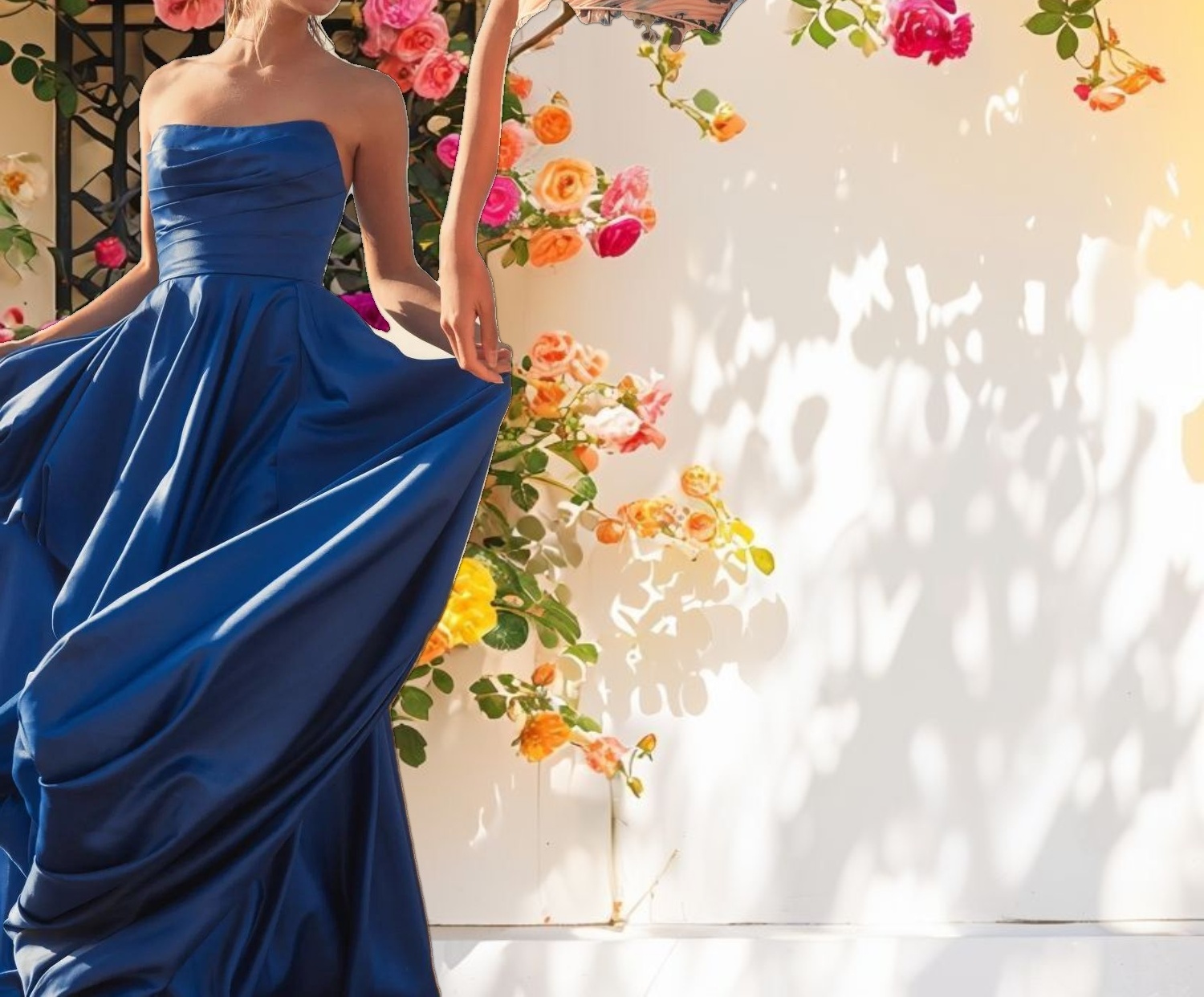 Blue Ruched High Low Gown