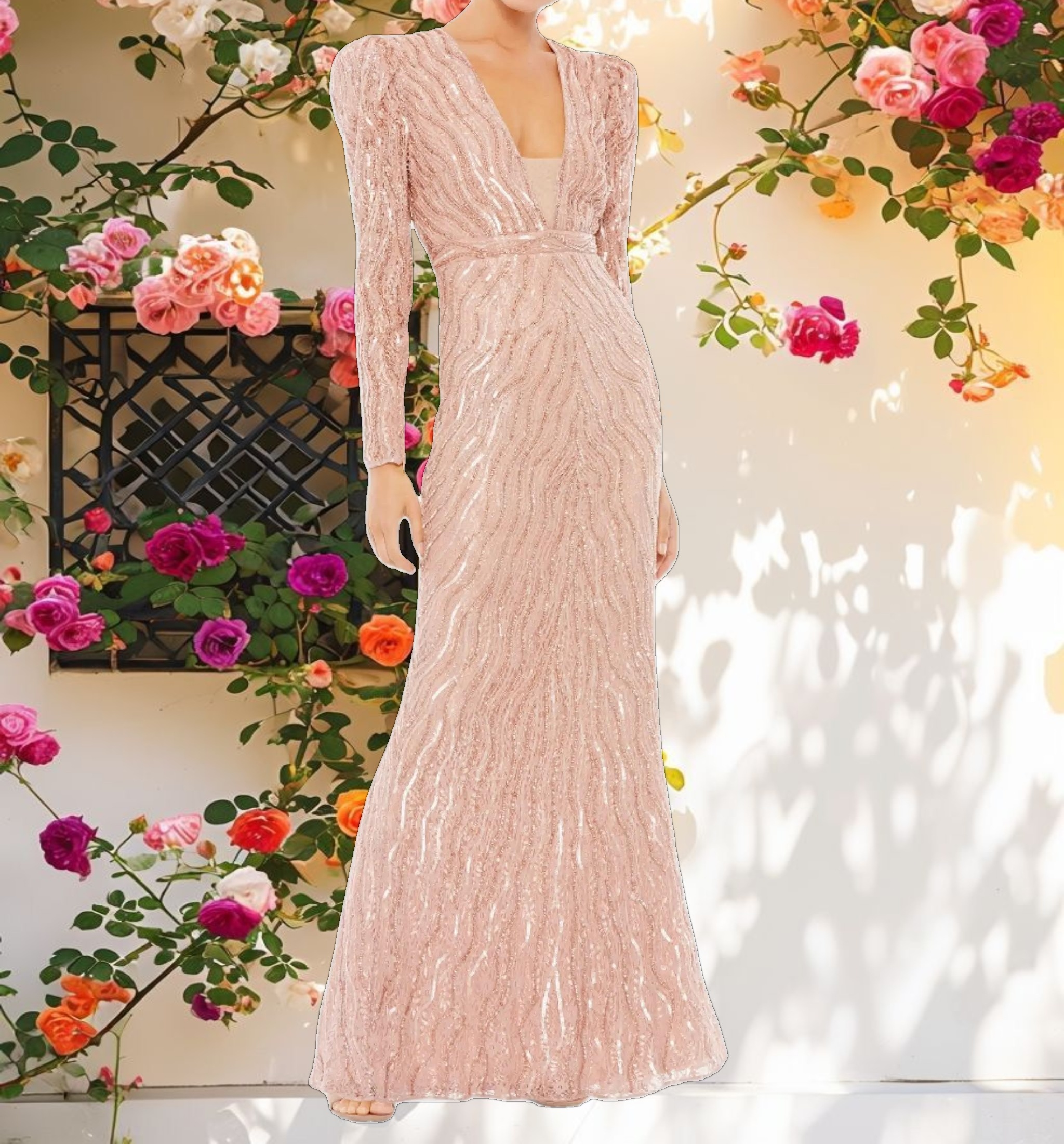 Puff Sleeve Trumpet Evening Gown