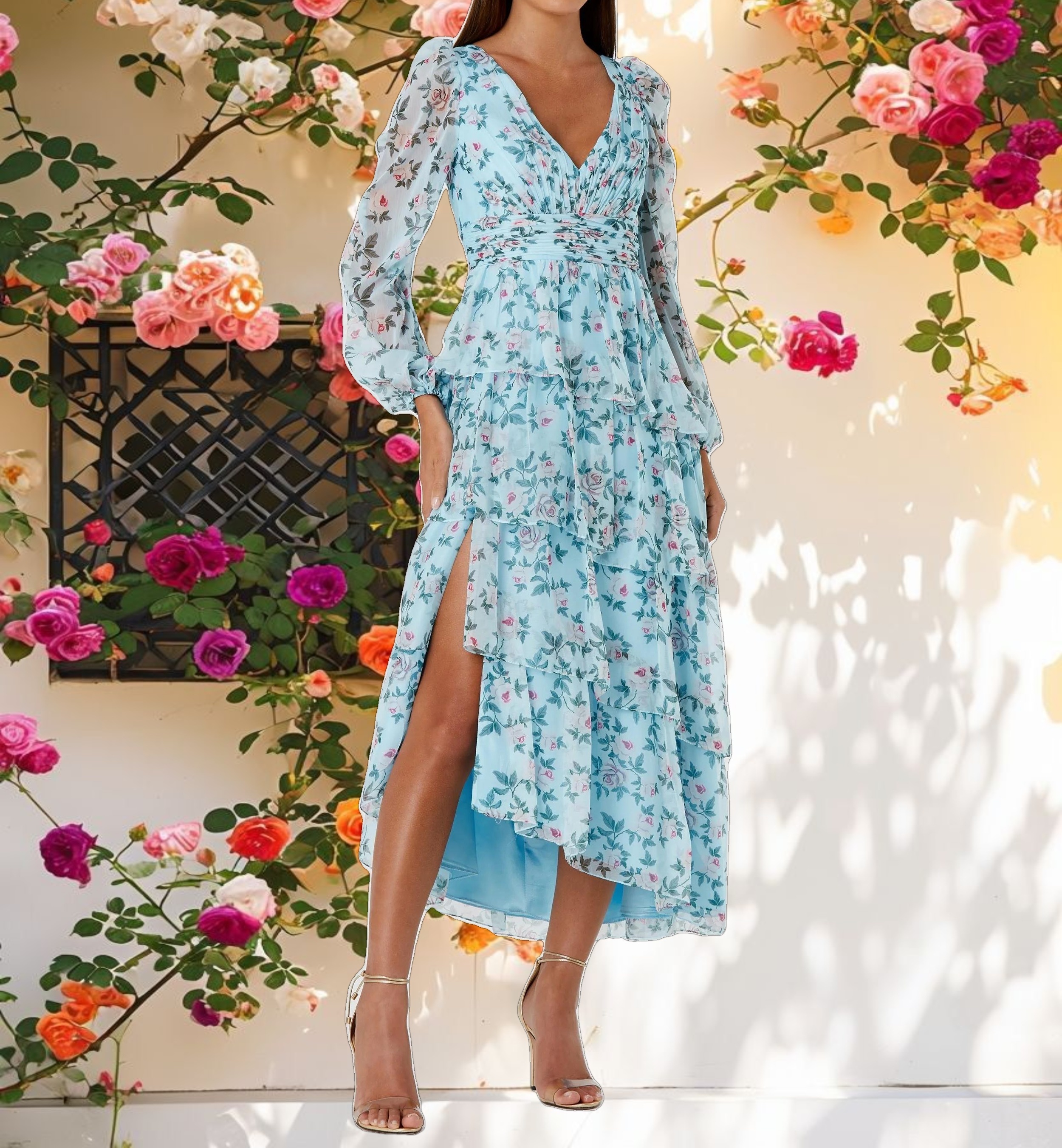 Flowing Sleeve Floral Dress