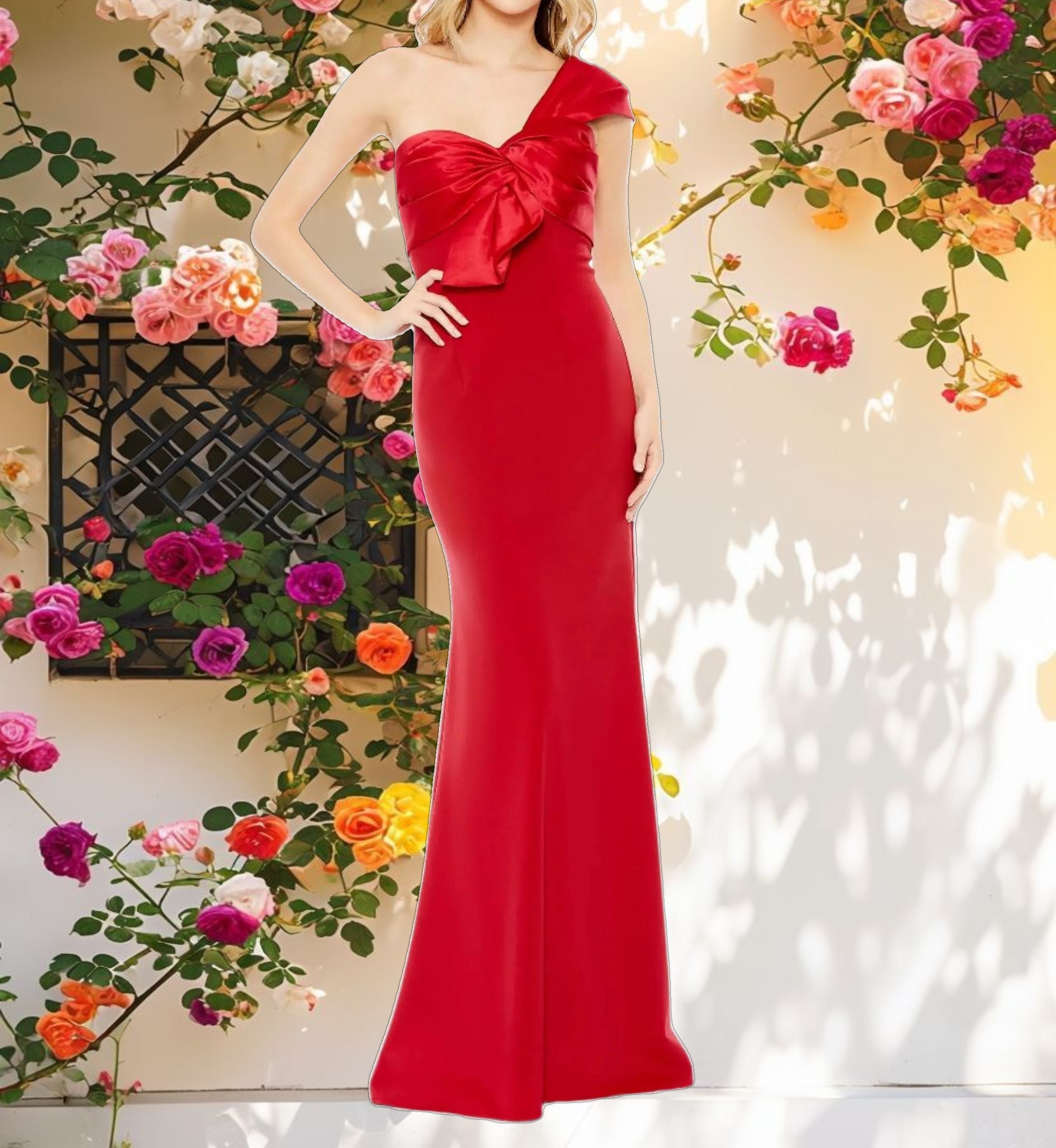 Draped One Shoulder Trumpet Gown