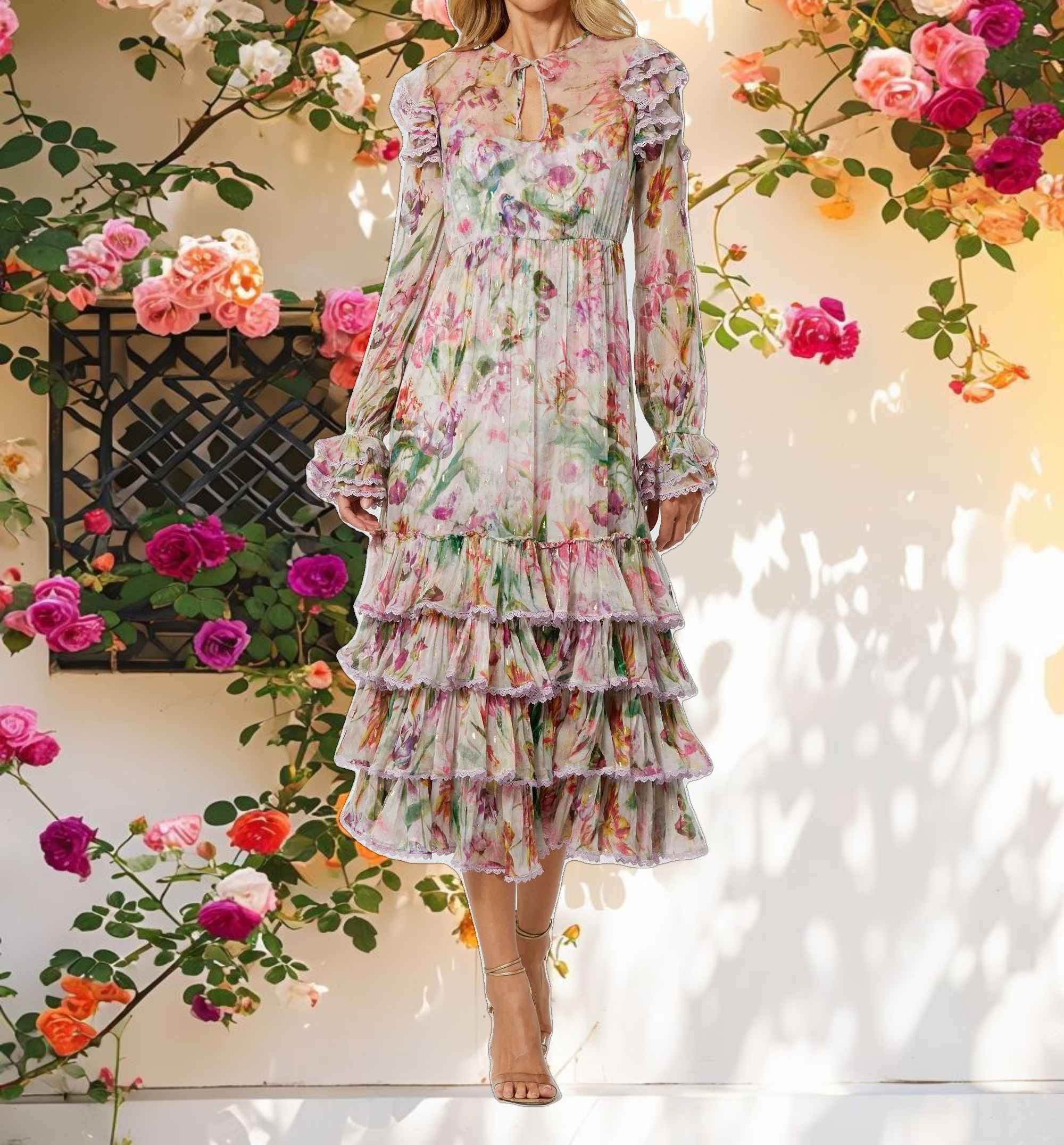 Floral Midi Dress with Ruffle Detail