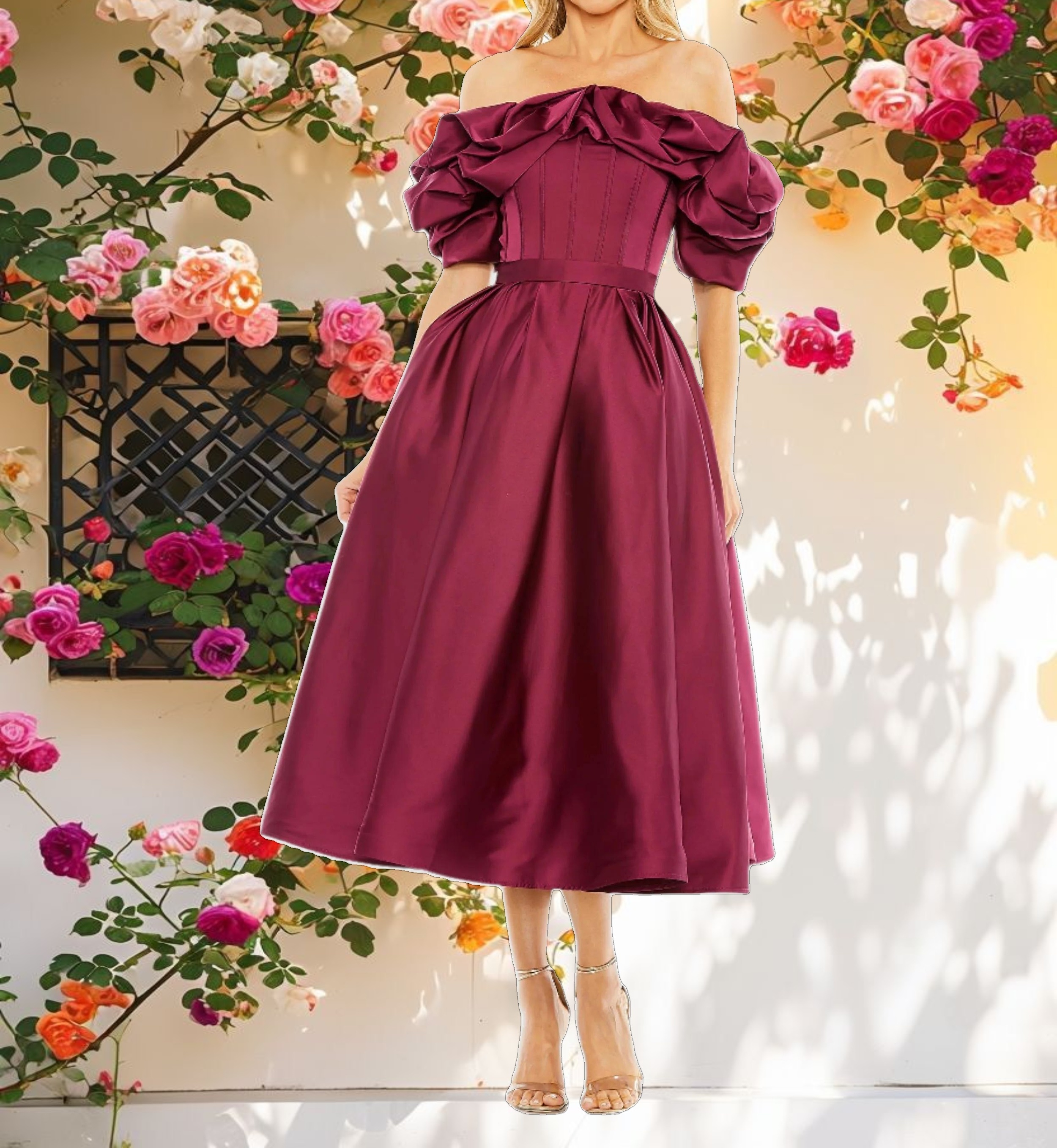 Off The Shoulder Tea Length Dress