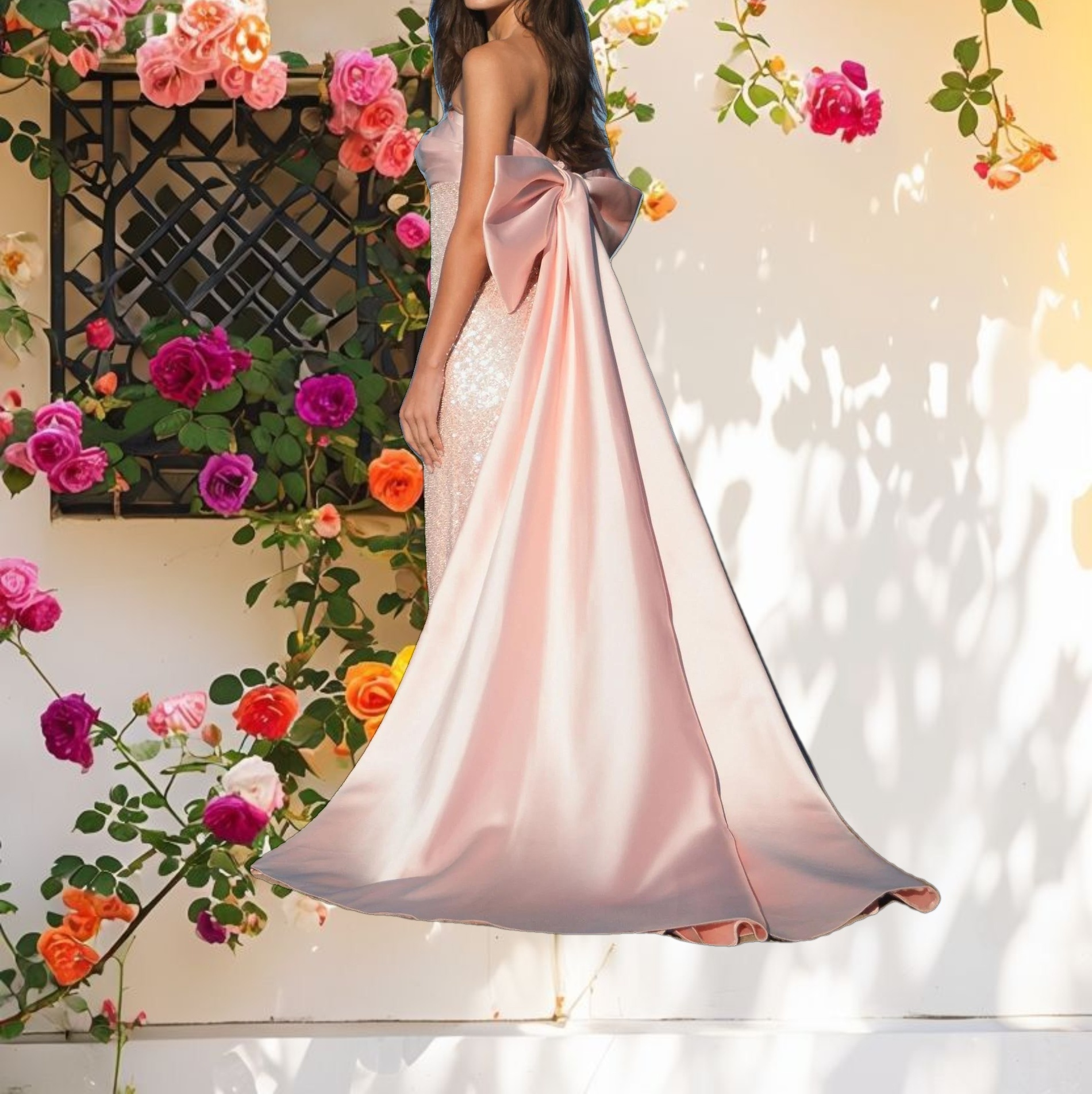 Embellished Gown with Back Bow