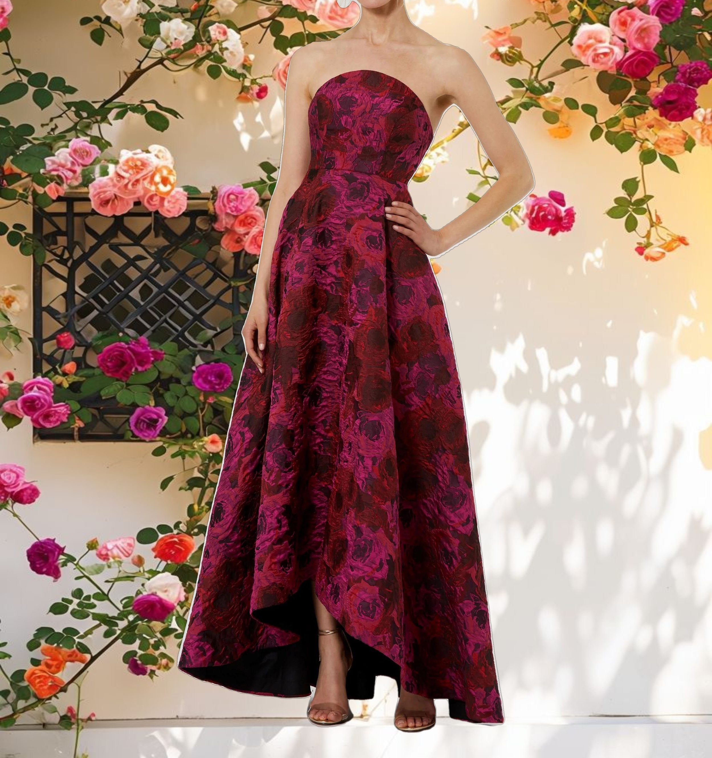 Strapless Brocade A-Line Gown