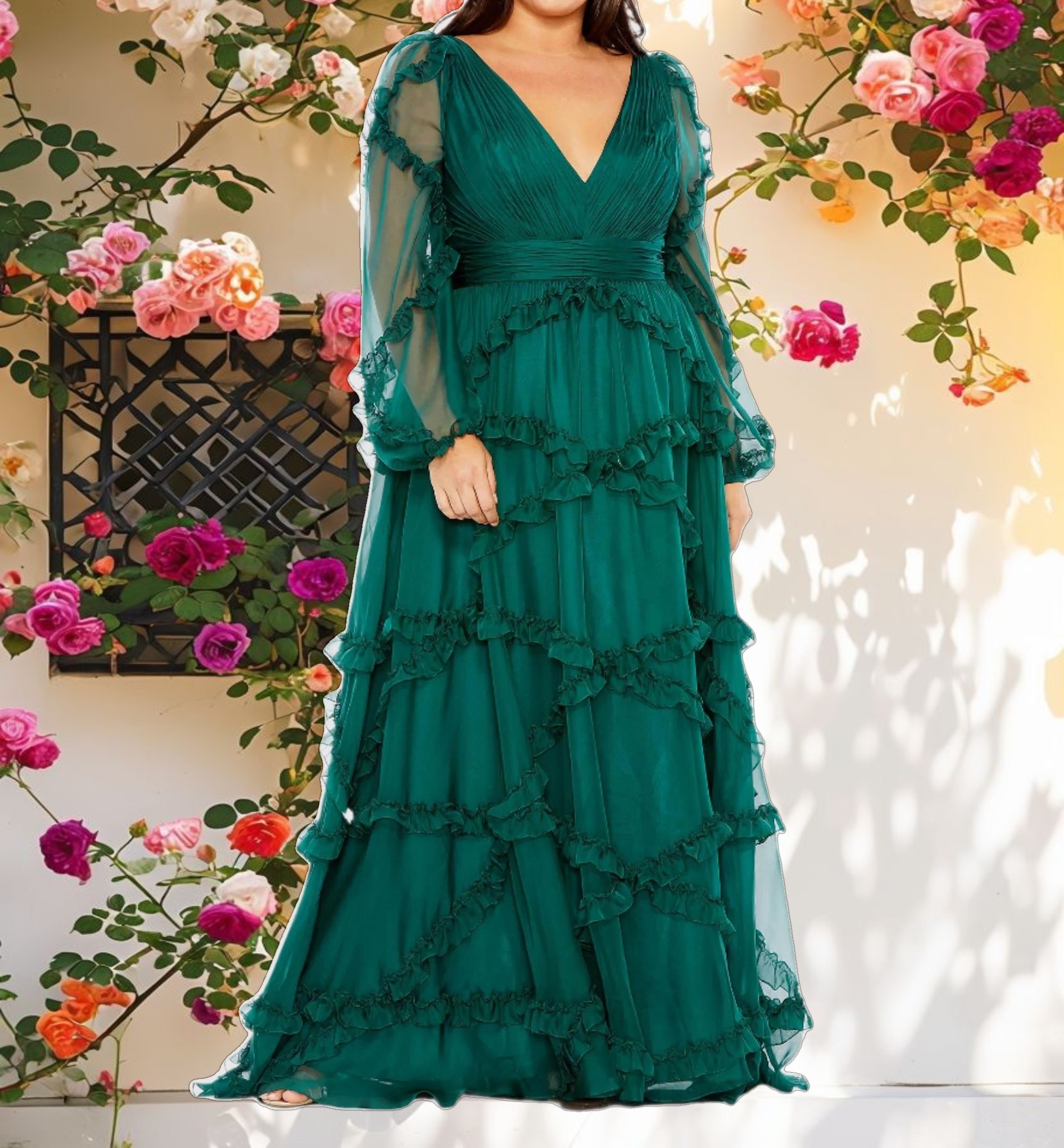 Green Puff Sleeve Gown