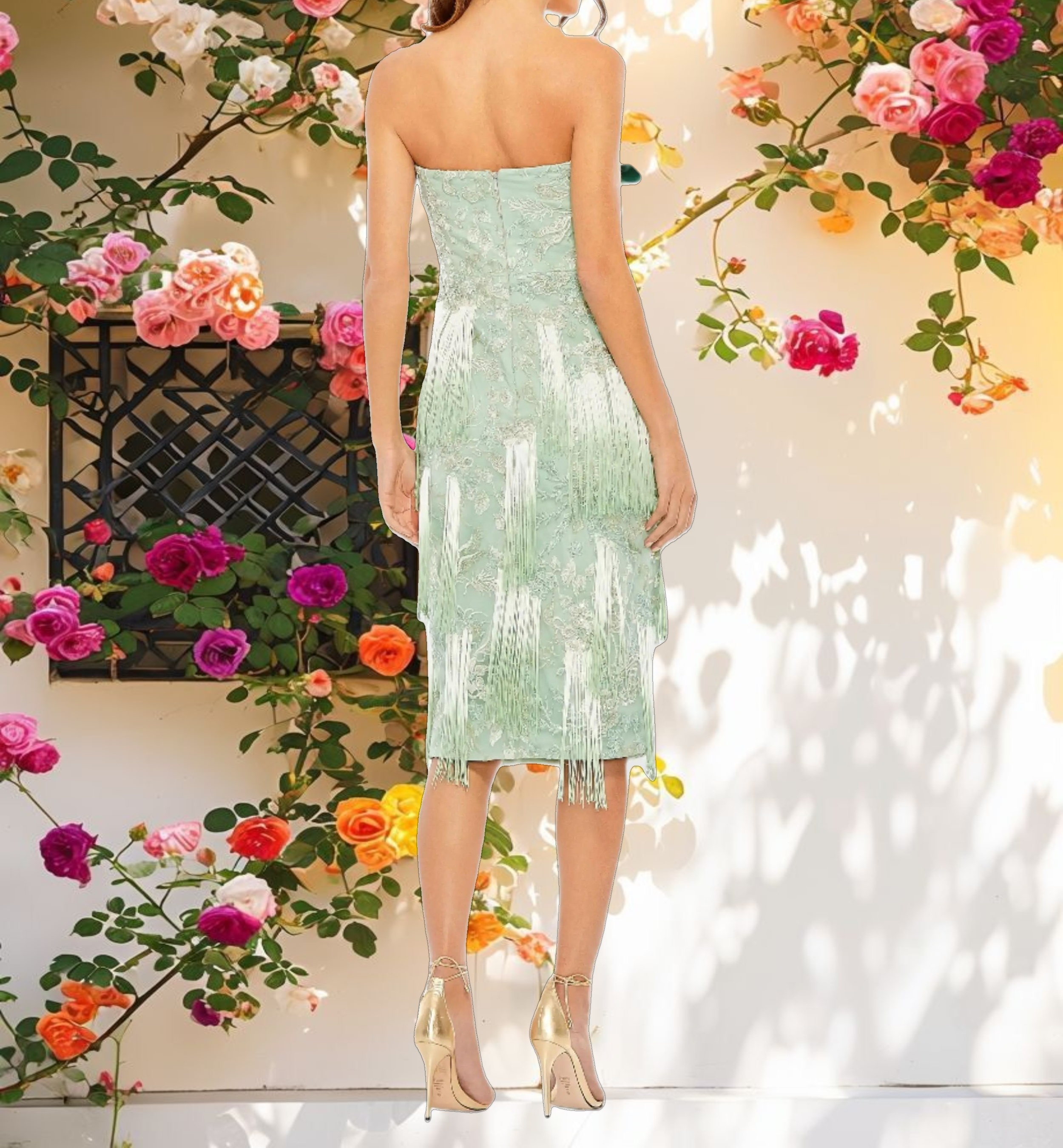 Green Bow Front Ombre Fringe Detailed Dress