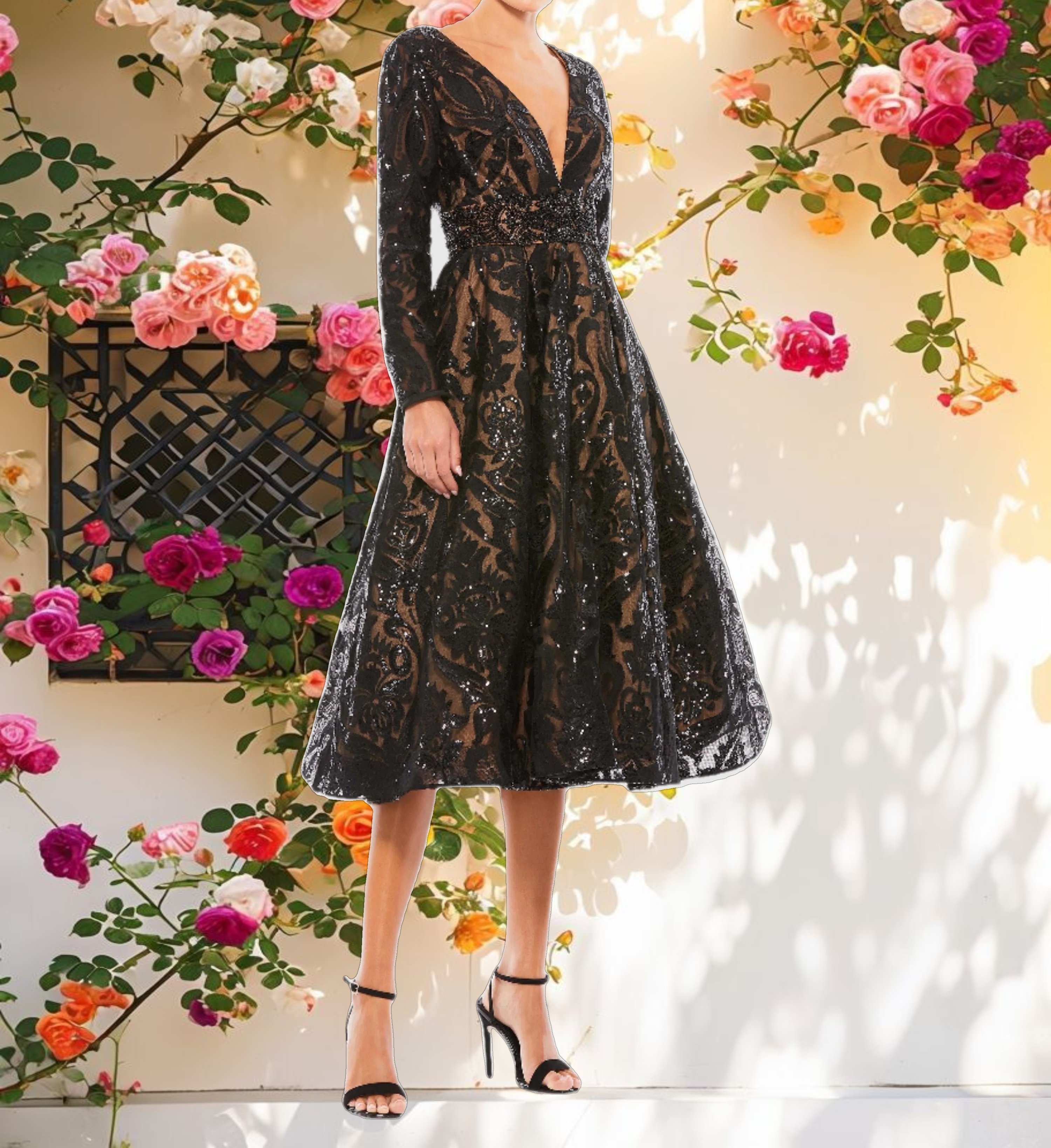 Sequin Embellished A Line Cocktail Dress