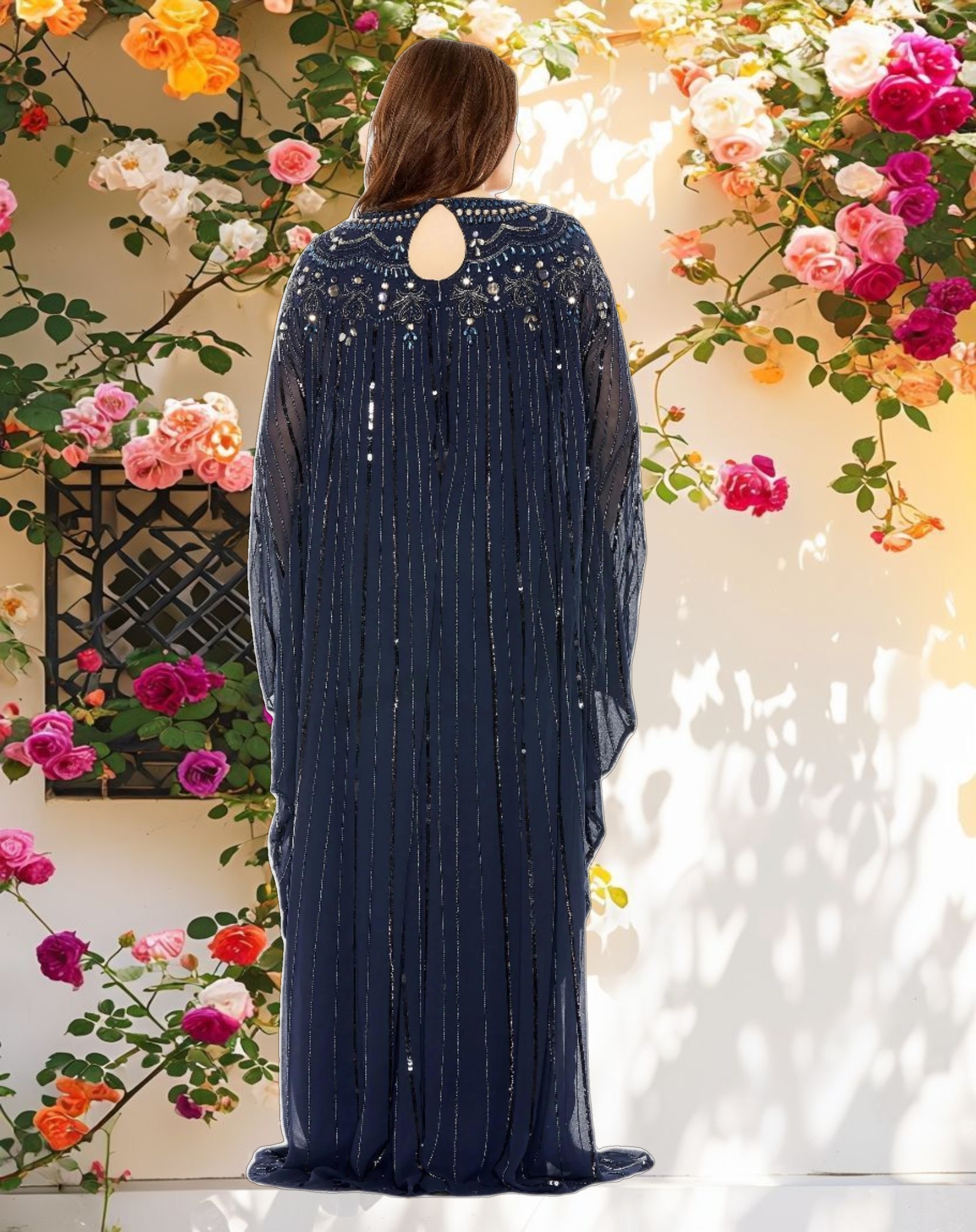 Embellished Long Sleeve Trapeze Gown