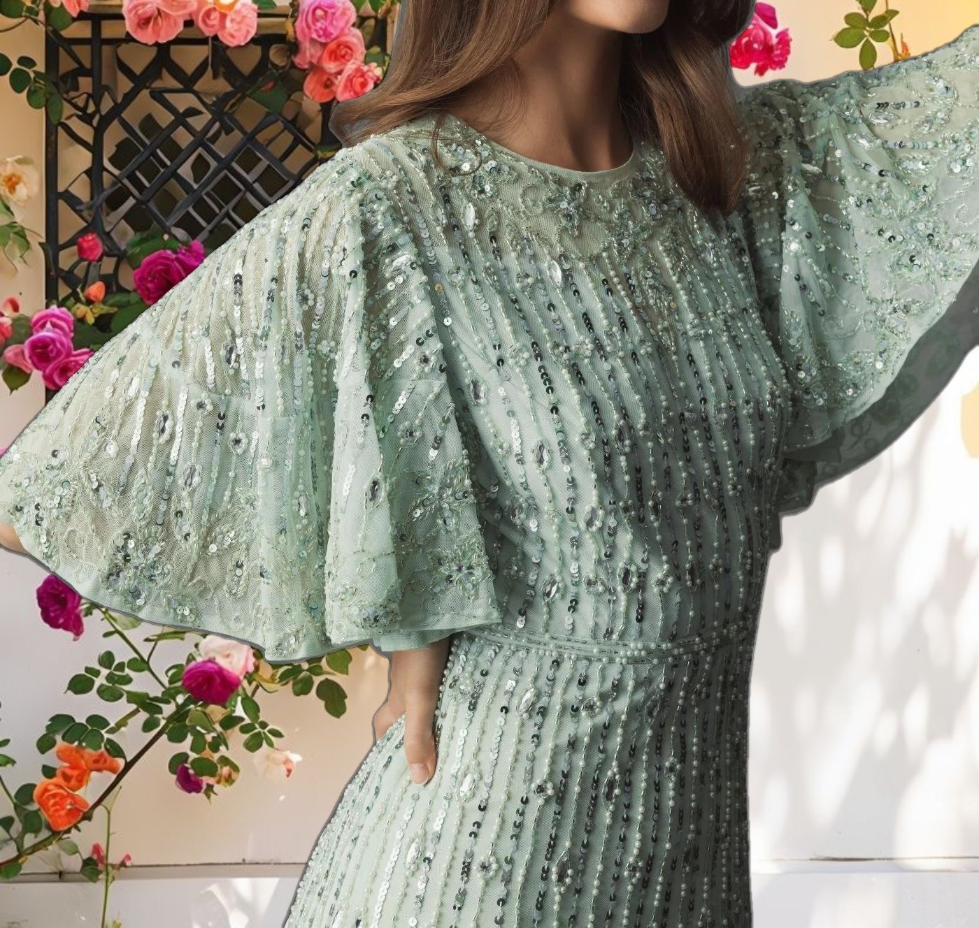 Flounce Sleeve Midi Dress