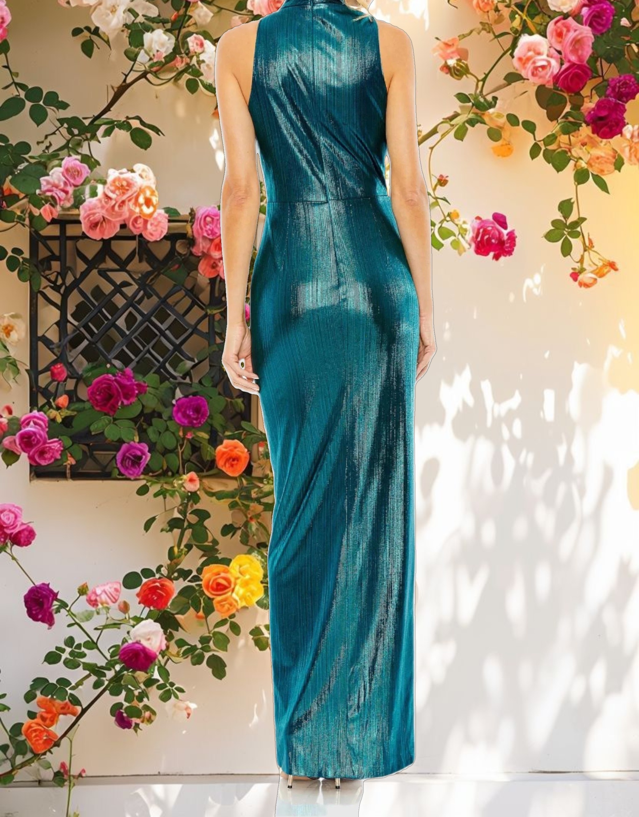Blue High Neck Sleeveless Gown